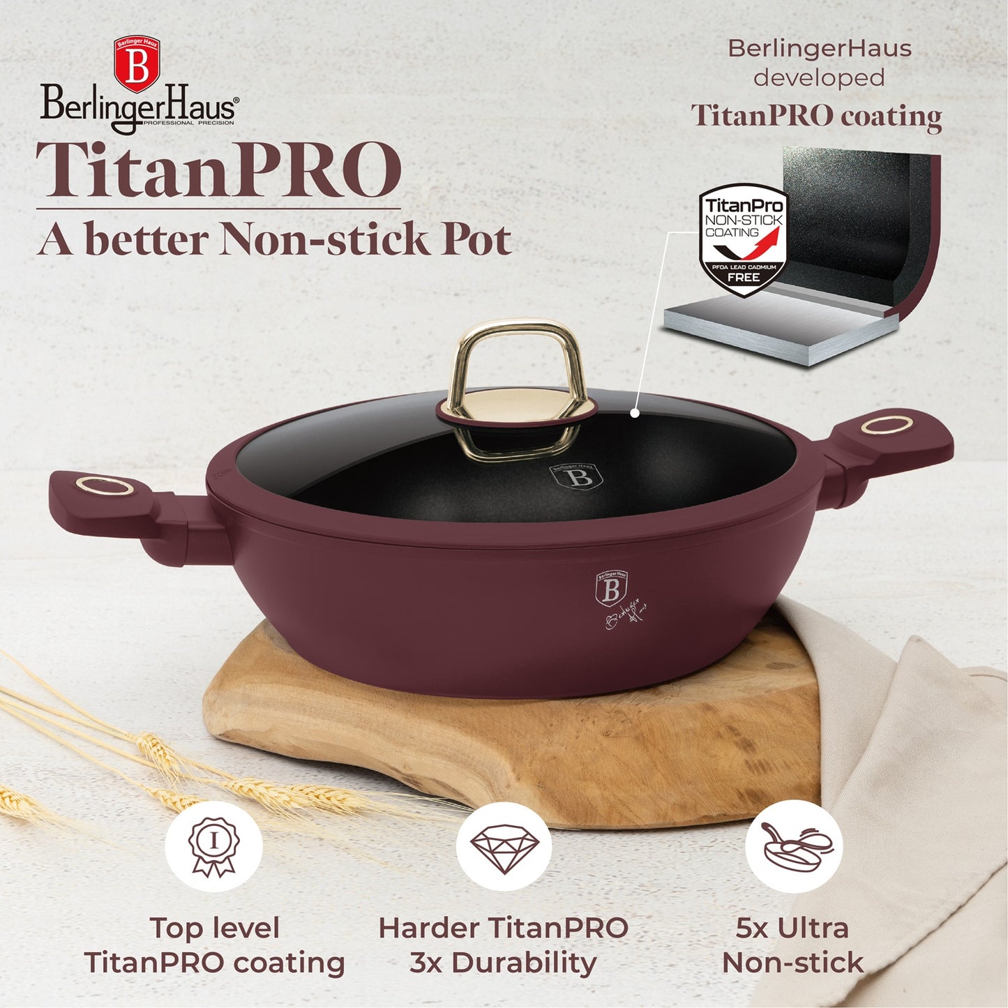Berlinger Haus 28cm Titan Pro Non-Stick Coating Shallow Pot - Leonardo