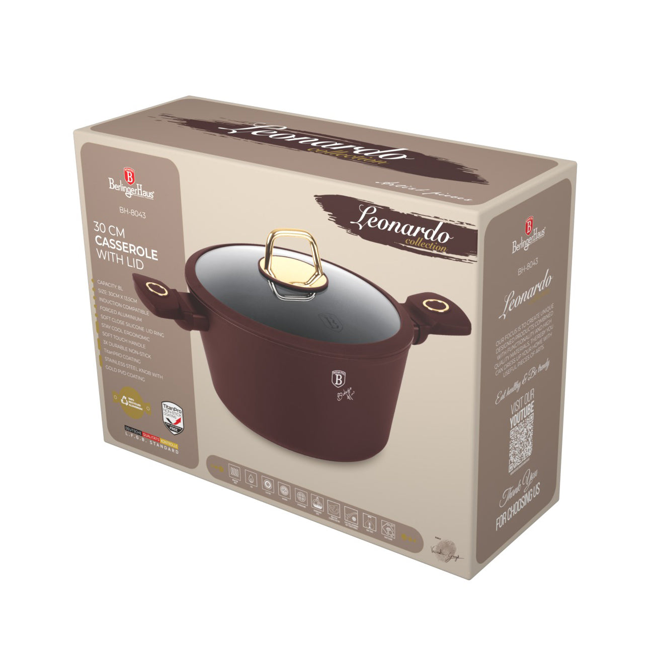 Berlinger Haus 30cm Titan Pro Non-Stick Coating Casserole - Leonardo