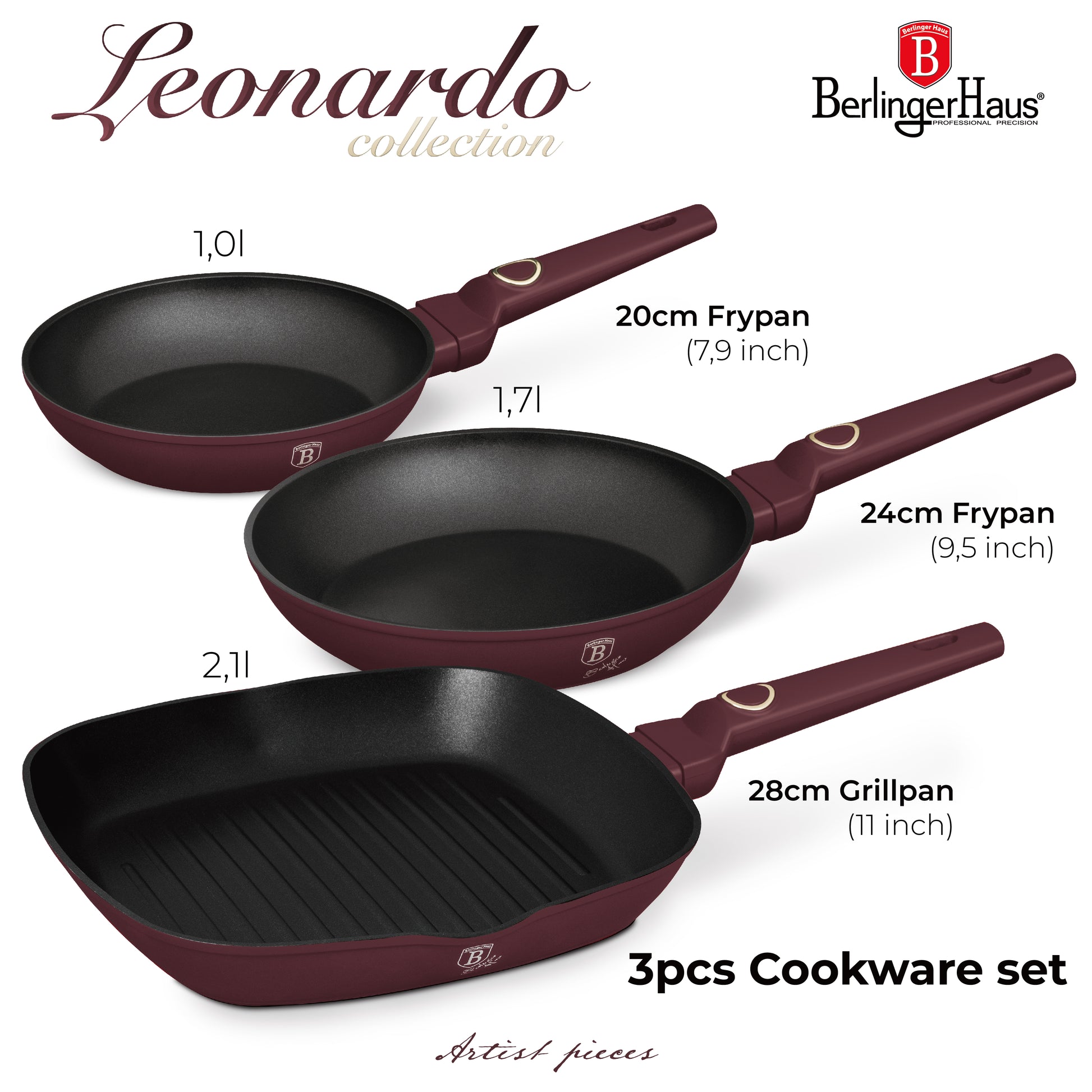 Berlinger Haus 3-Piece Non-Stick Titan Pro Coating Grill Pan Set Leonardo