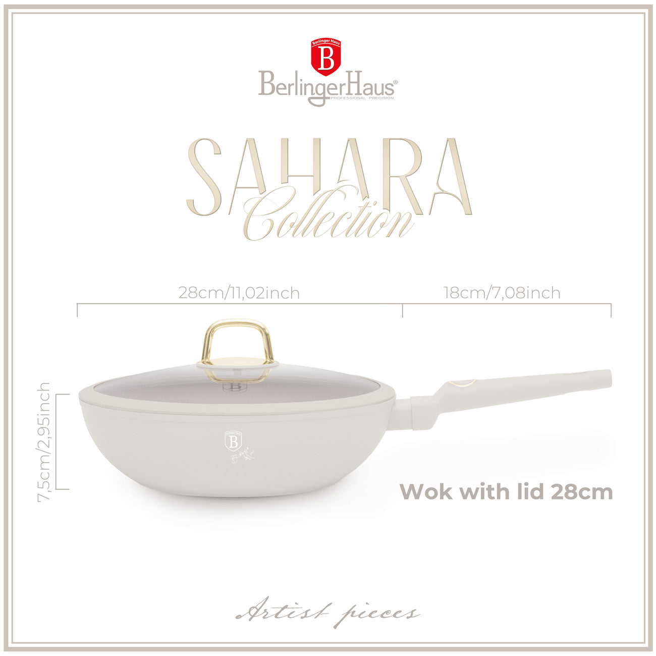 Berlinger Haus 28cm Titan Pro Non-Stick Coating Wok with Lid - Sahara