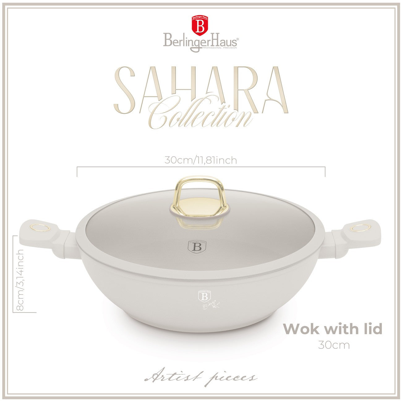 Berlinger Haus 30cm Titan Pro Non-Stick Wok with Lid - Sahara