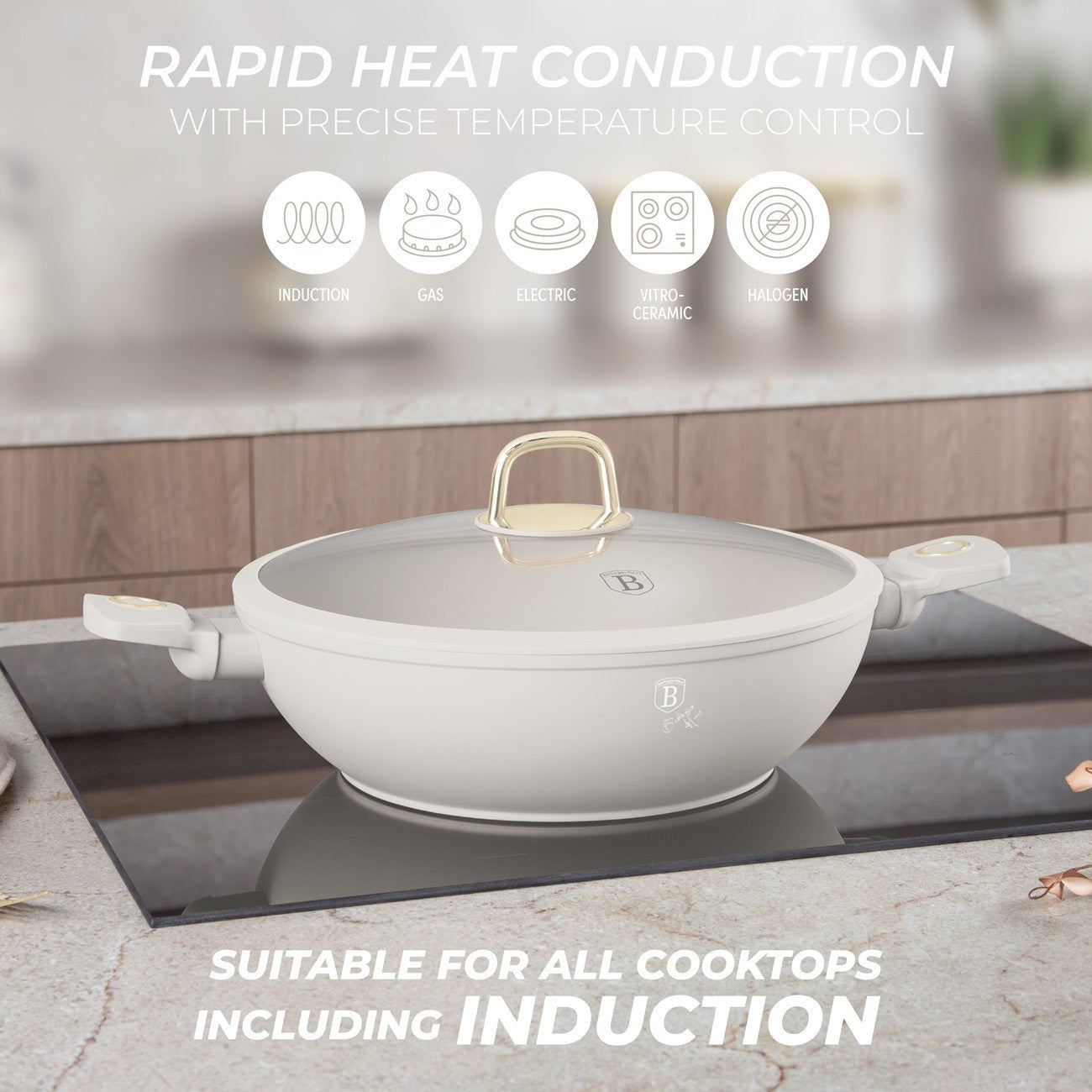 Berlinger Haus 30cm Titan Pro Non-Stick Wok with Lid - Sahara