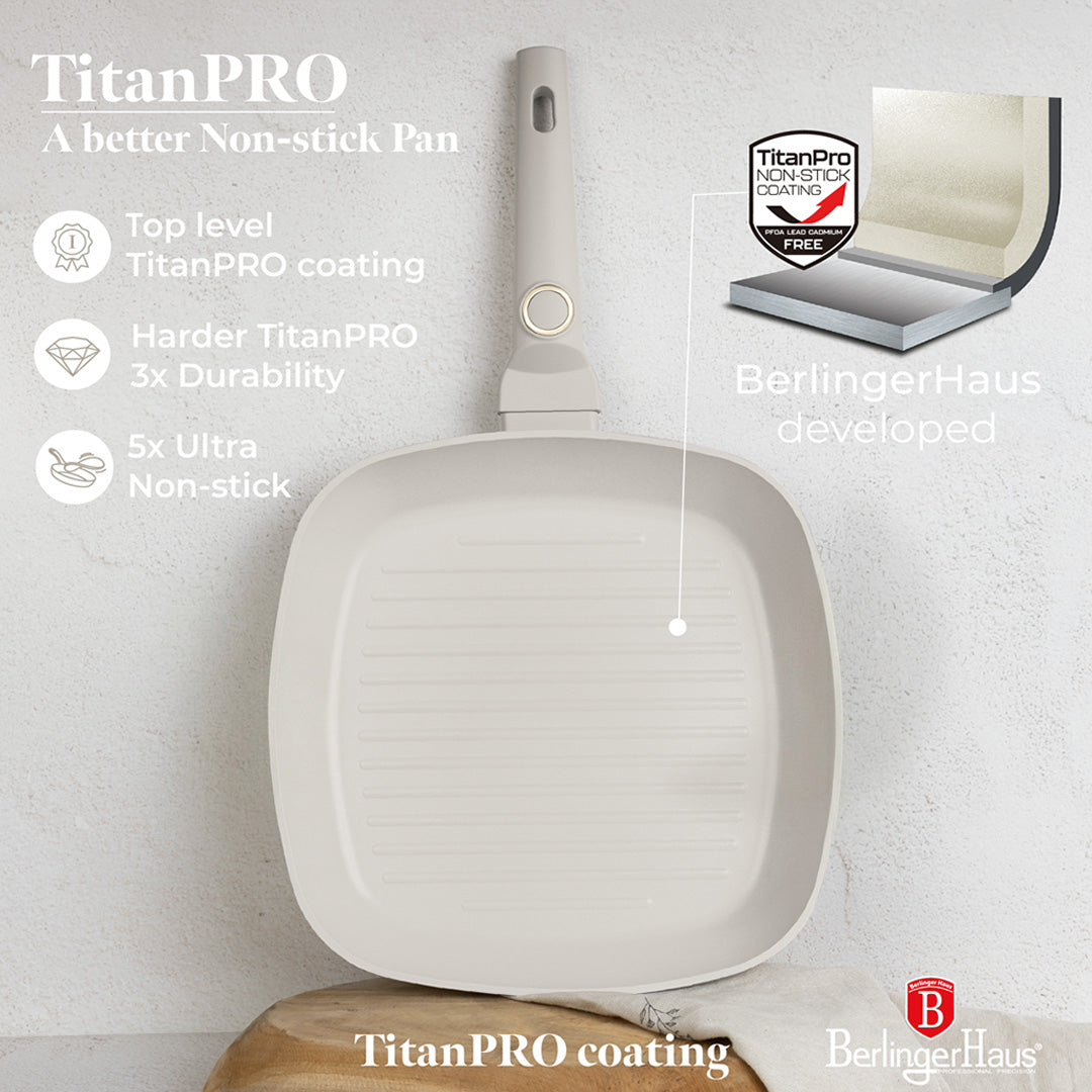 Berlinger Haus 28cm Non Stick Titan Pro Coating Grill Pan - Sahara