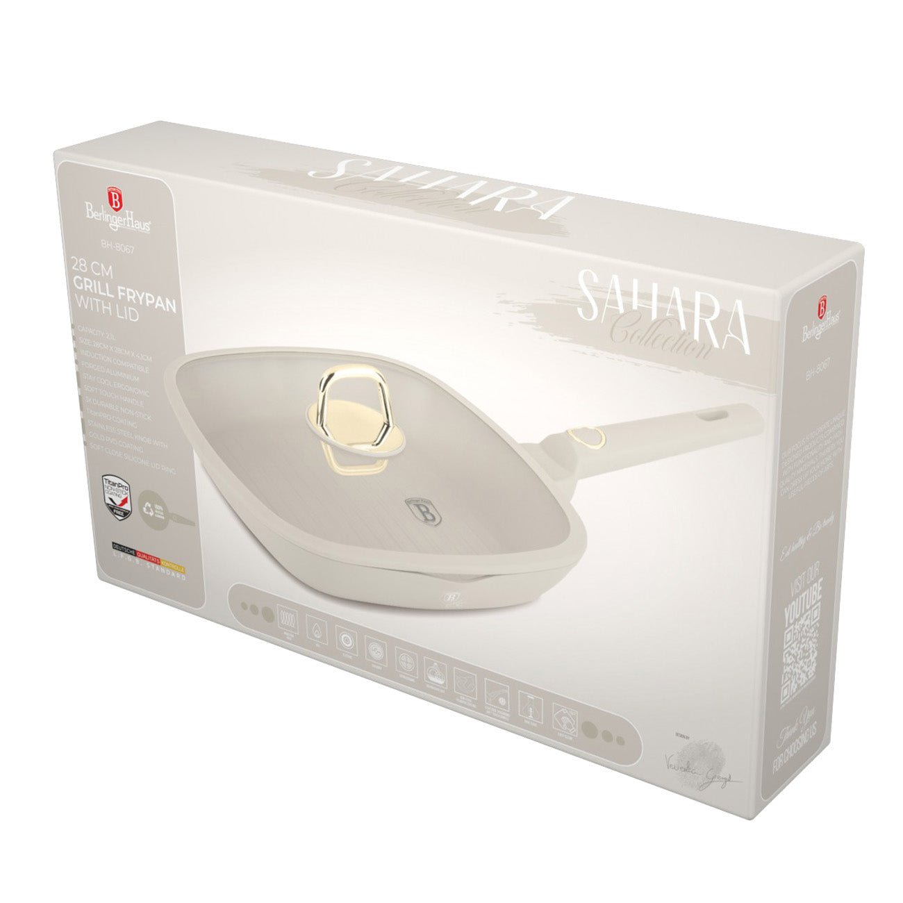 Berlinger Haus 28cm Titan Pro Non-Stick Grill Pan with Lid - Sahara