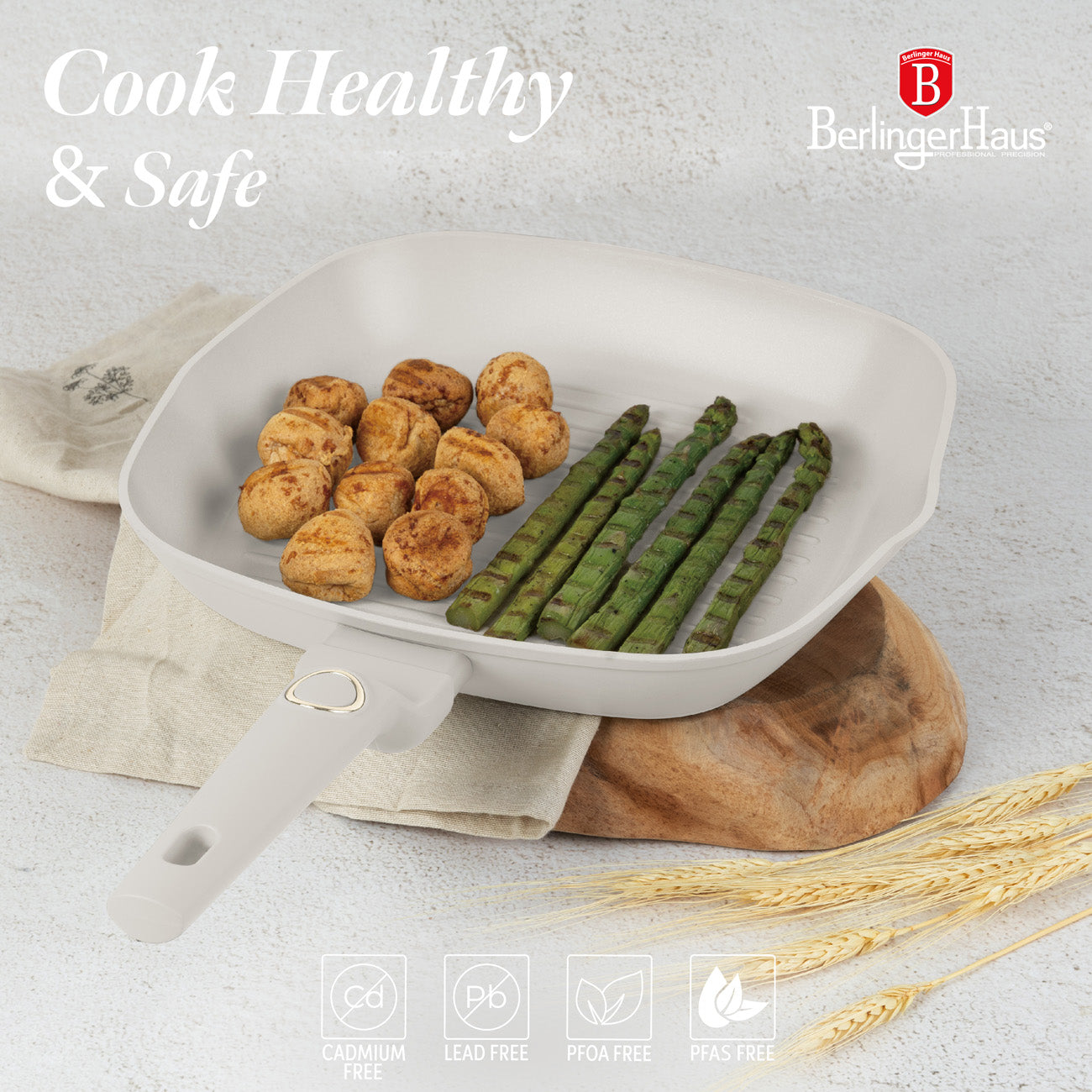 Berlinger Haus 28cm Titan Pro Non-Stick Grill Pan with Lid - Sahara