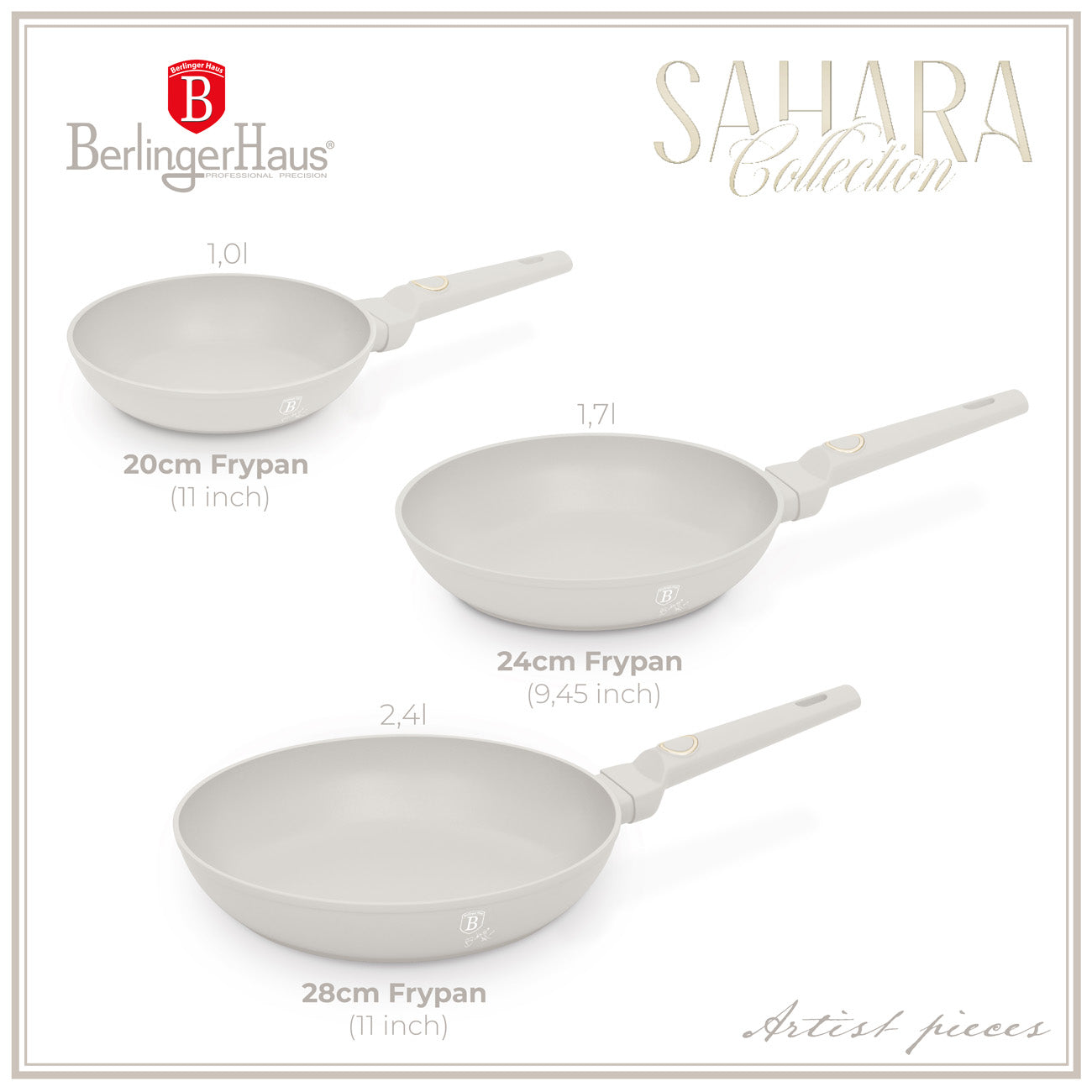 Berlinger Haus 3-Piece Non-Stick Titan Pro Coating Frypan Set - Sahara