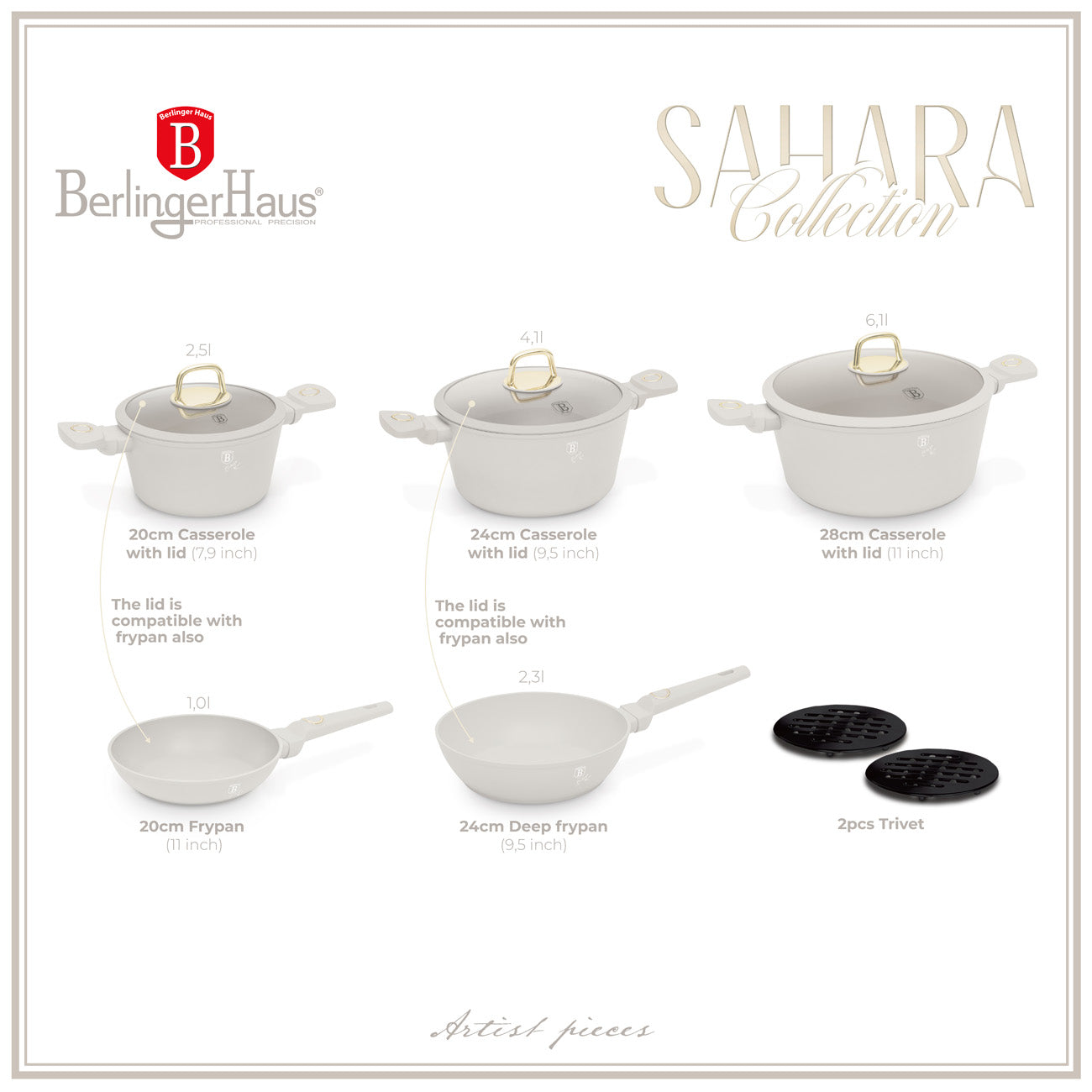 Berlinger Haus 10-Piece Non-Stick Titan Pro Coating Cookware Set - Sahara