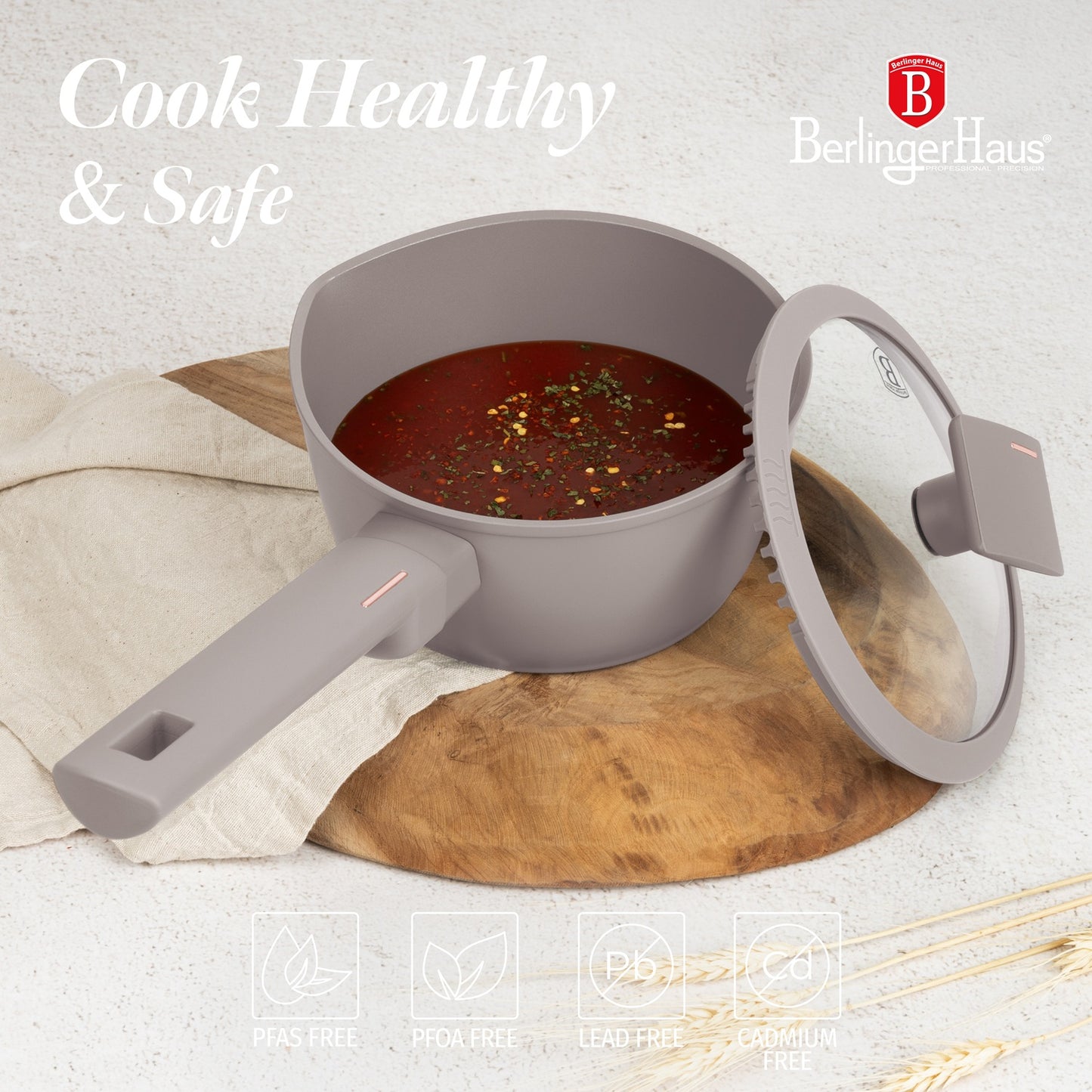 Berlinger Haus 16cm Titan Pro Non Stick Coating Sauce Pan with Glass Lid - Taupe