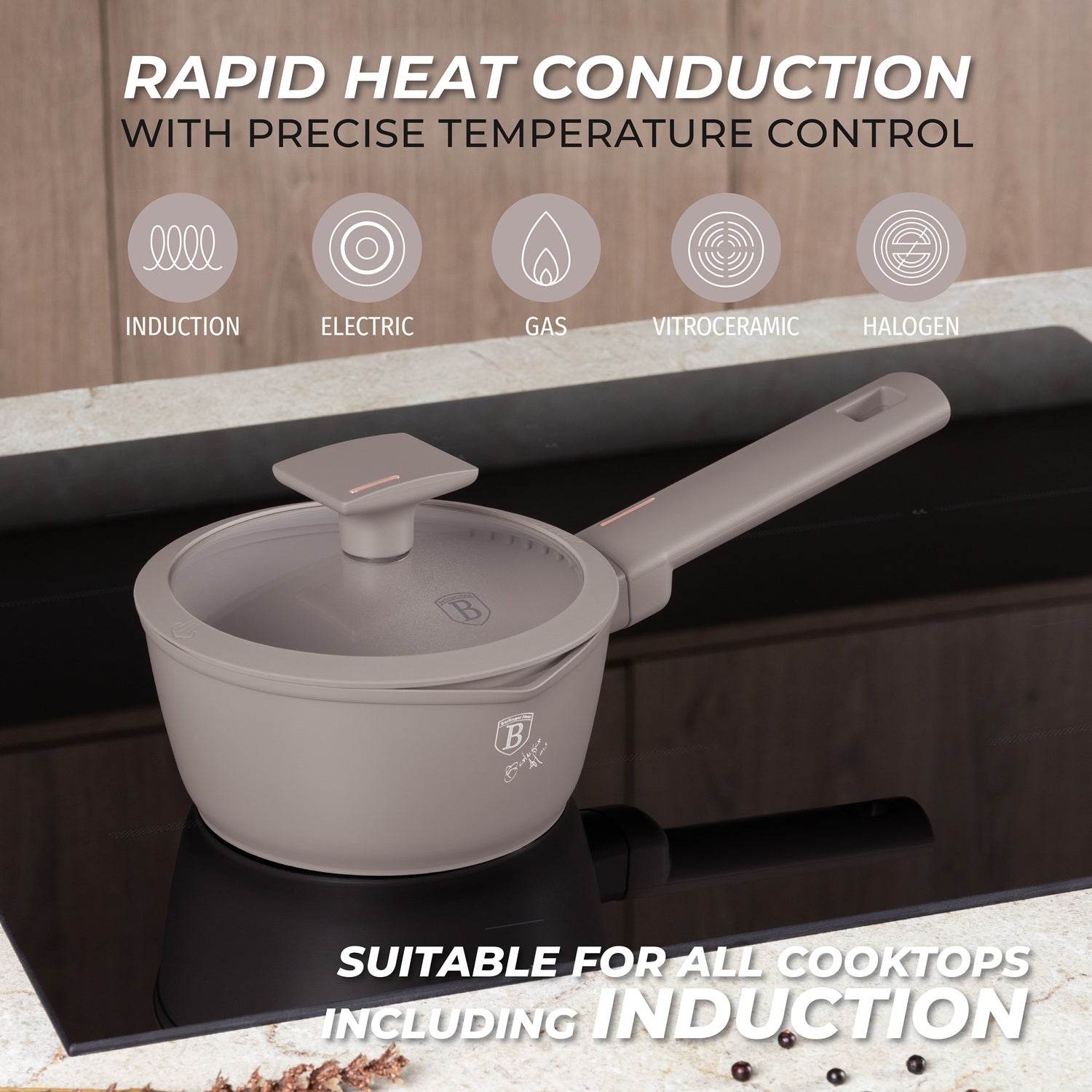 Berlinger Haus 16cm Titan Pro Non Stick Coating Sauce Pan with Glass Lid - Taupe