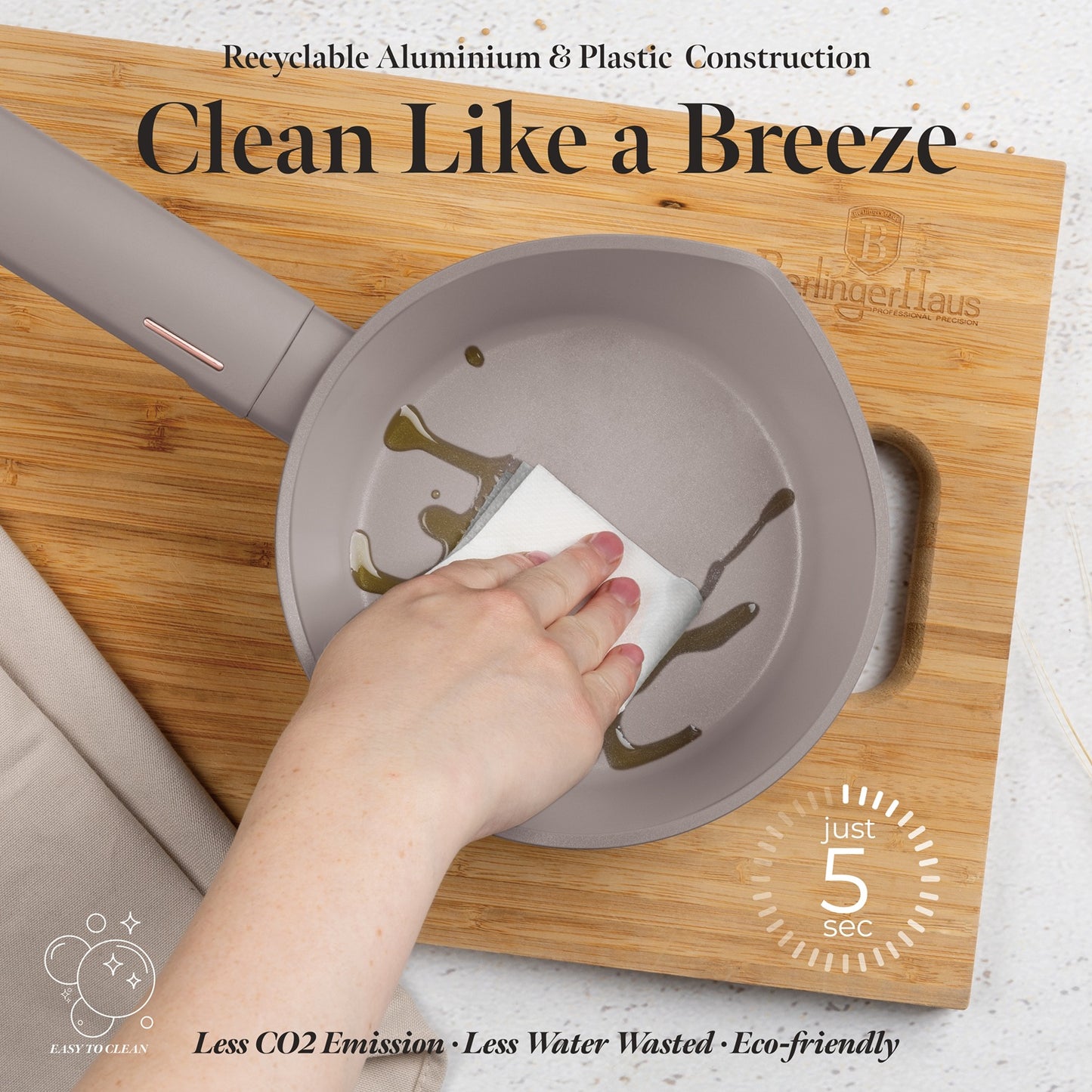 Berlinger Haus 16cm Titan Pro Non Stick Coating Sauce Pan with Glass Lid - Taupe