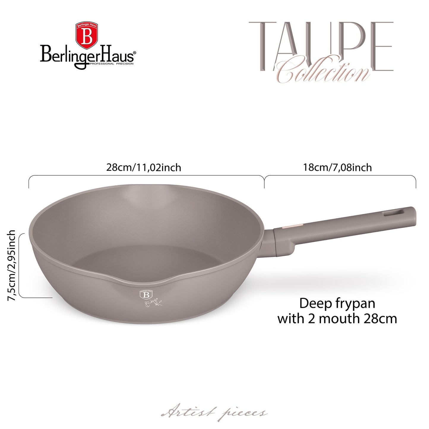 Berlinger Haus 28cm Titan Pro Non-Stick Coating Deep Frypan – Taupe