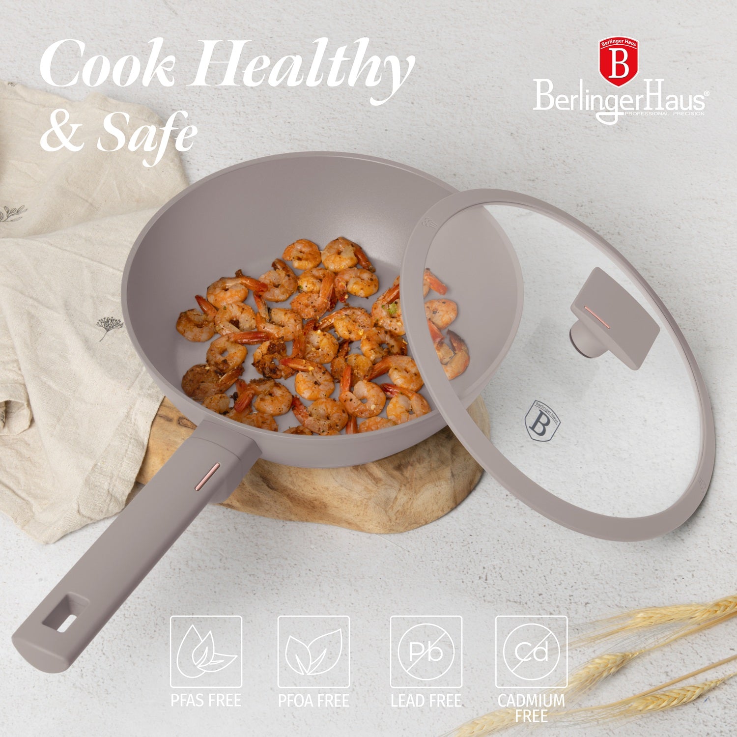 Berlinger Haus 24cm Titan Pro Non-Stick Coating Deep Frypan with Lid – Taupe