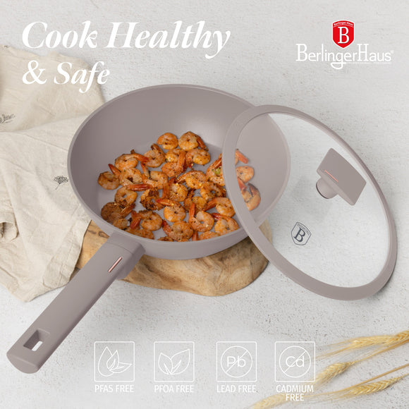 Berlinger Haus 24cm Titan Pro Non-Stick Coating Deep Frypan with Lid – Taupe