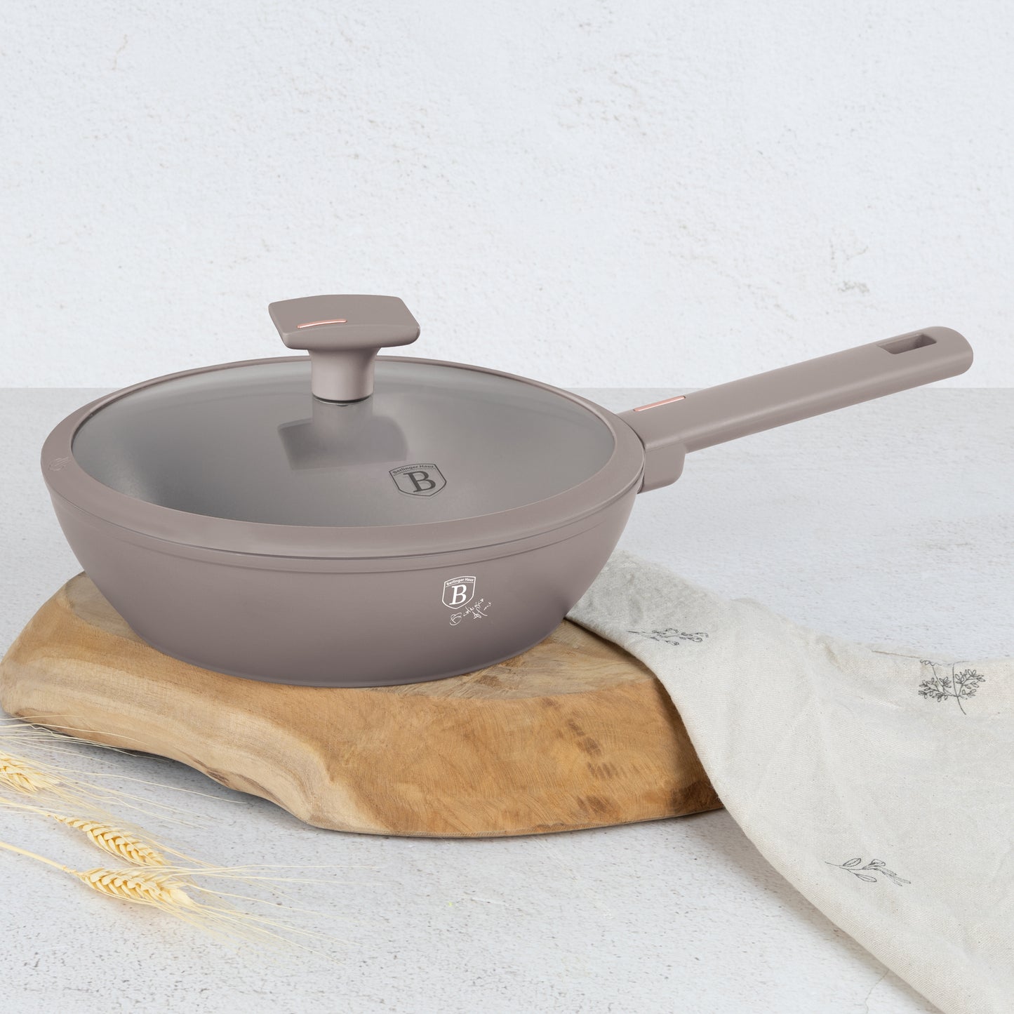 Berlinger Haus 24cm Titan Pro Non-Stick Coating Deep Frypan with Lid – Taupe