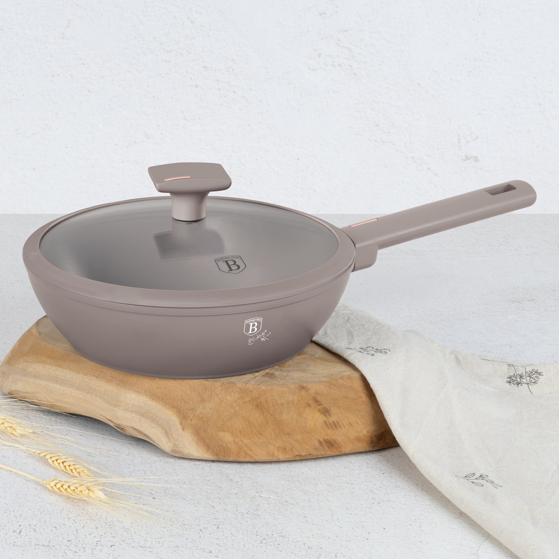 Berlinger Haus 24cm Titan Pro Non-Stick Coating Deep Frypan with Lid – Taupe