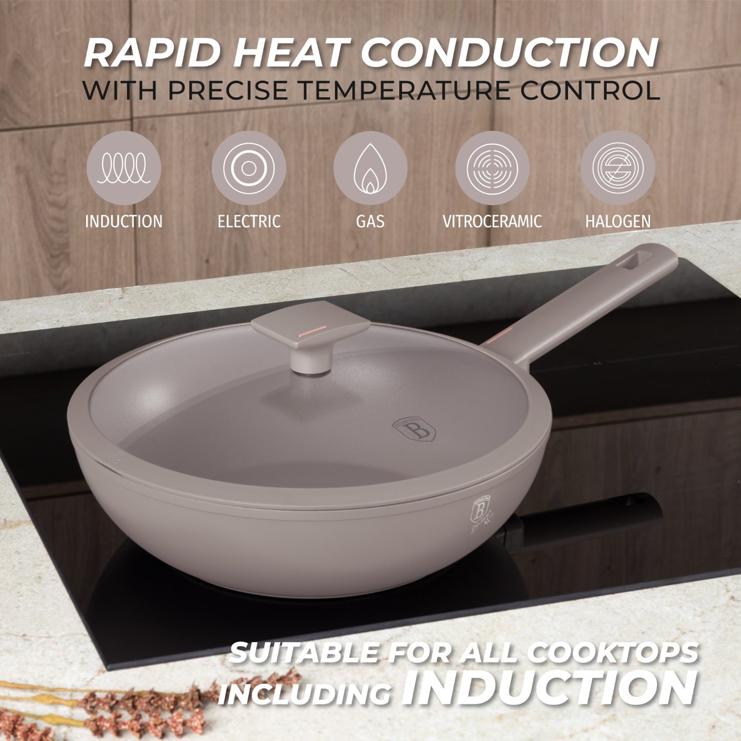 Berlinger Haus 28cm Titan Pro Non-Stick Wok with Lid - Taupe