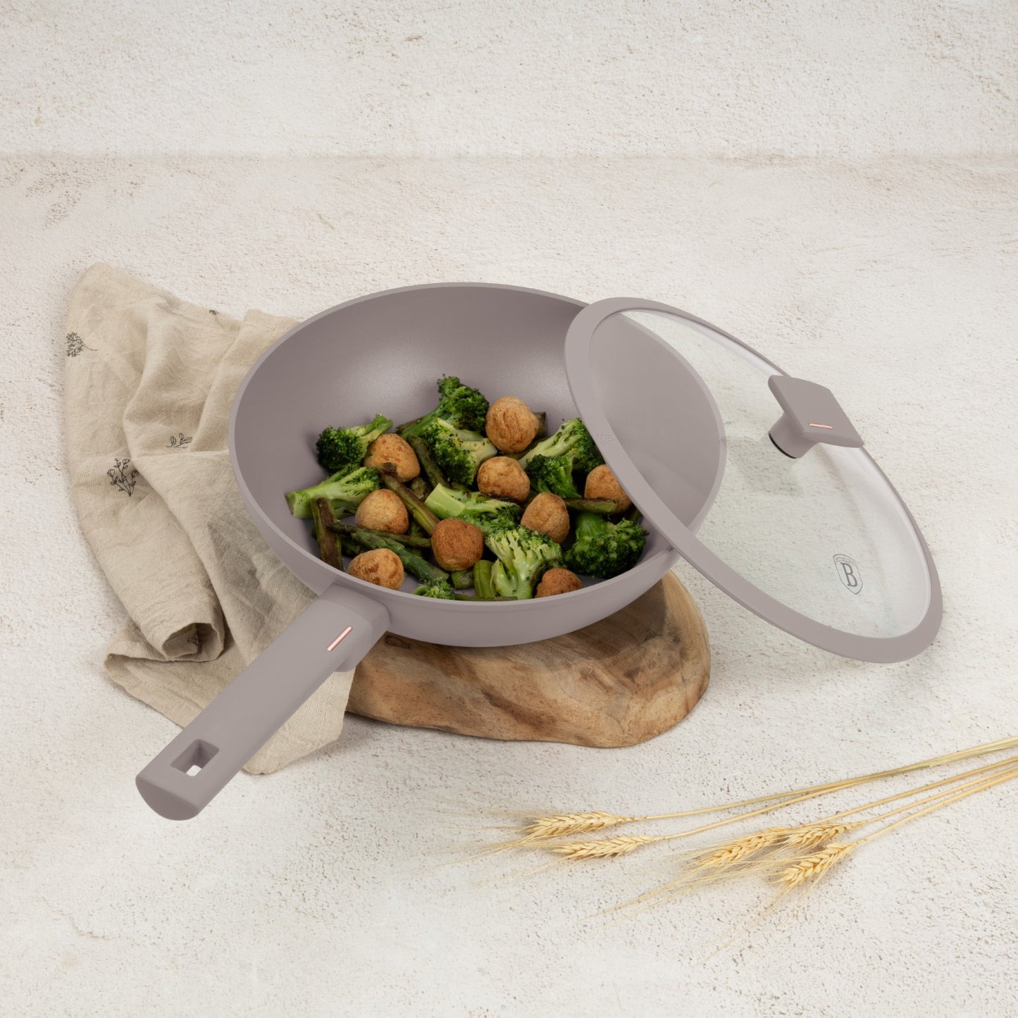 Berlinger Haus 28cm Titan Pro Non-Stick Wok with Lid - Taupe