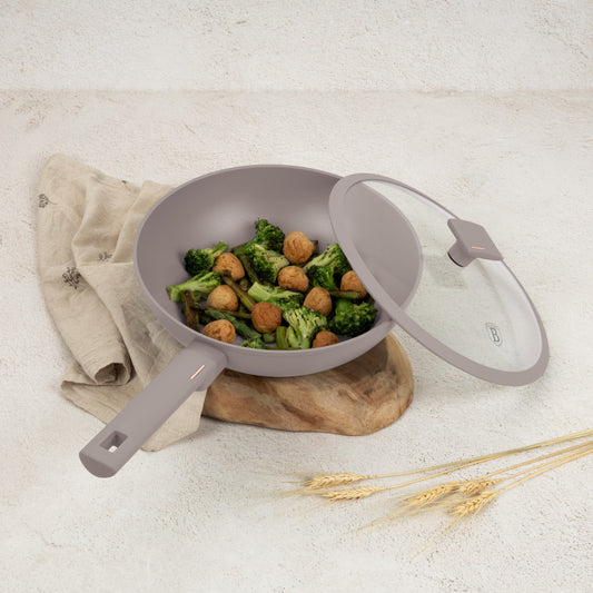 Berlinger Haus 28cm Titan Pro Non-Stick Wok with Lid - Taupe