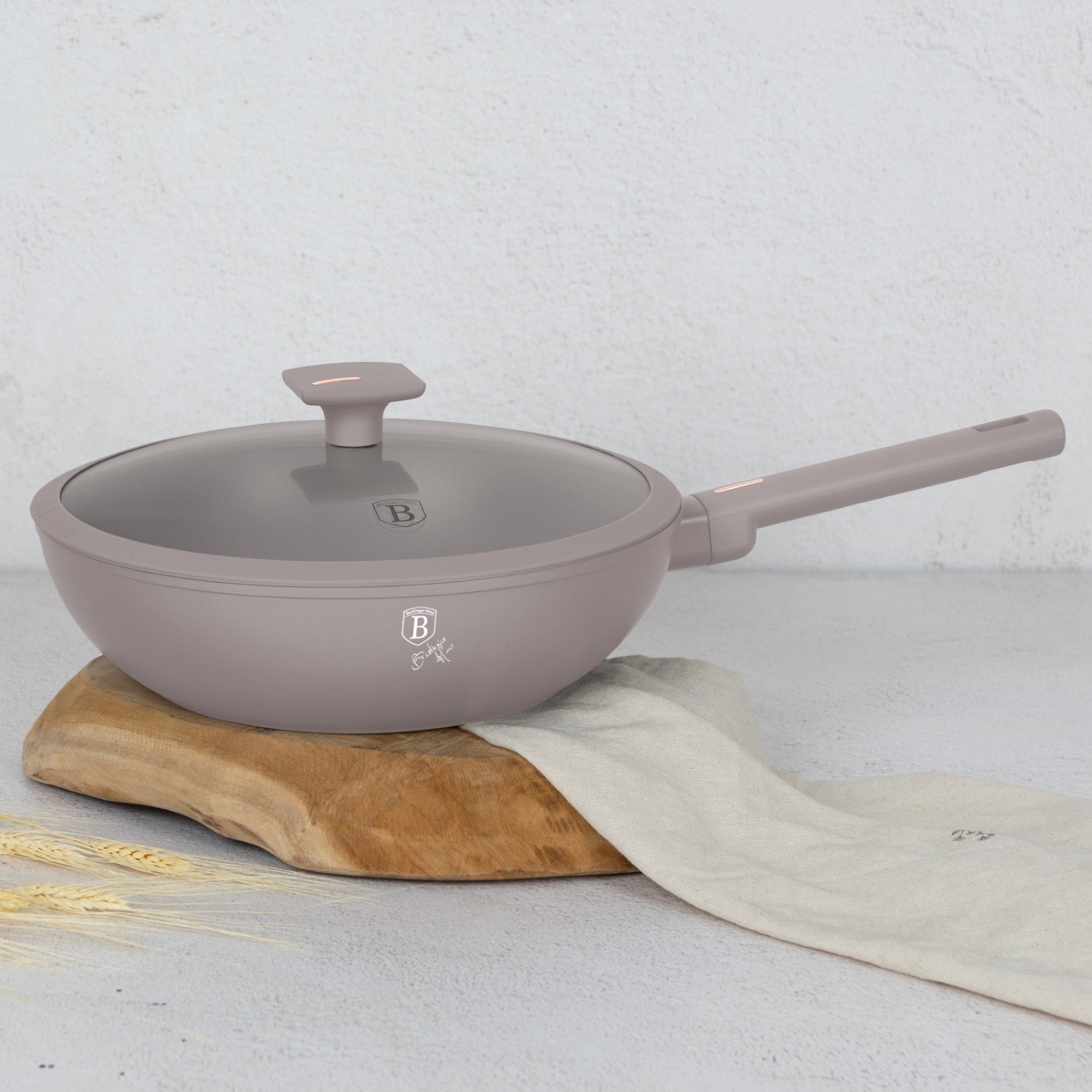 Berlinger Haus 28cm Titan Pro Non-Stick Wok with Lid - Taupe
