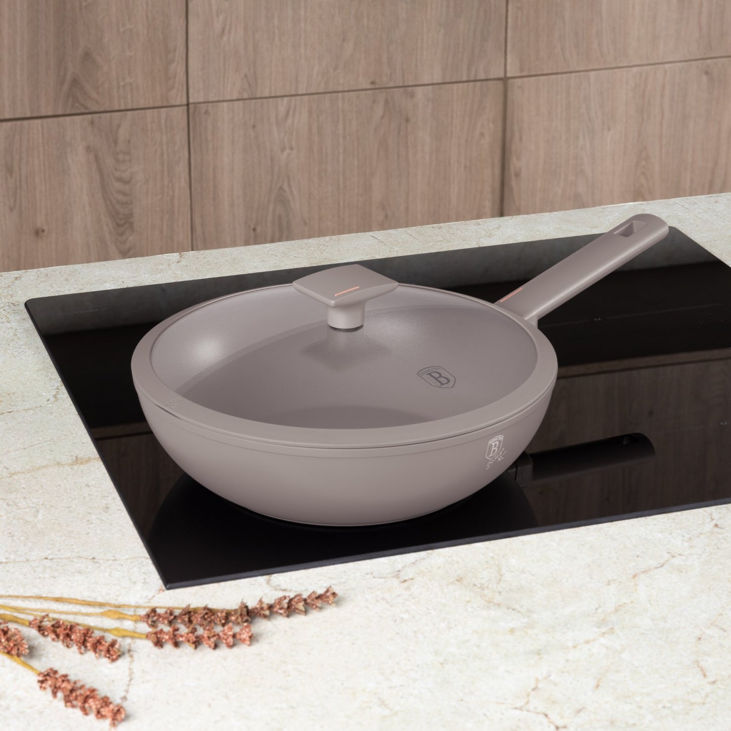 Berlinger Haus 28cm Titan Pro Non-Stick Wok with Lid - Taupe