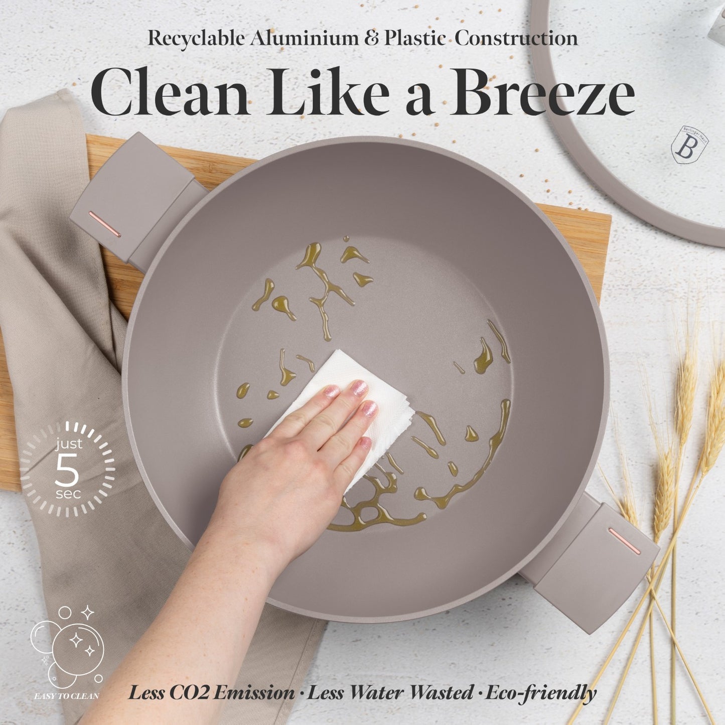 Berlinger Haus 30cm Titan Pro Non-Stick Wok with Lid - Taupe