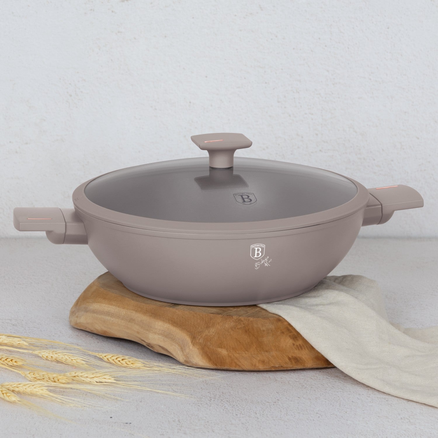 Berlinger Haus 30cm Titan Pro Non-Stick Wok with Lid - Taupe