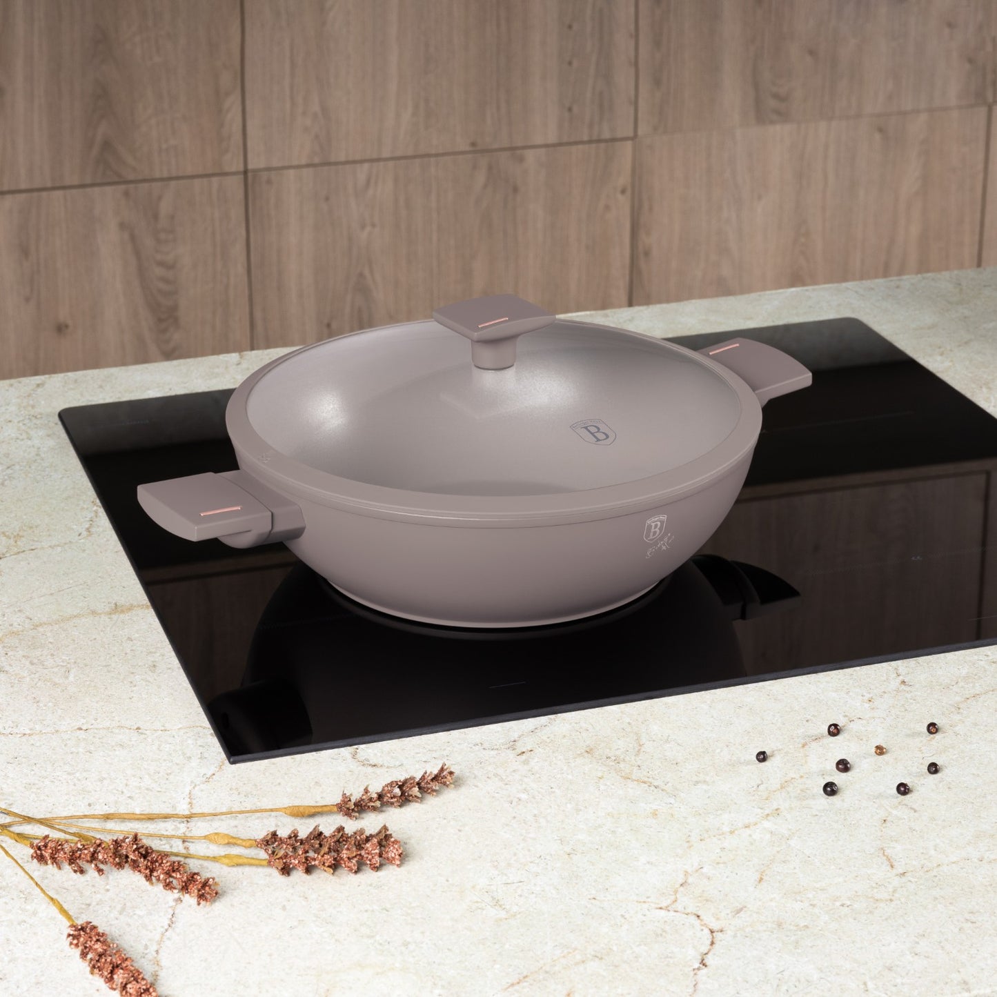 Berlinger Haus 30cm Titan Pro Non-Stick Wok with Lid - Taupe