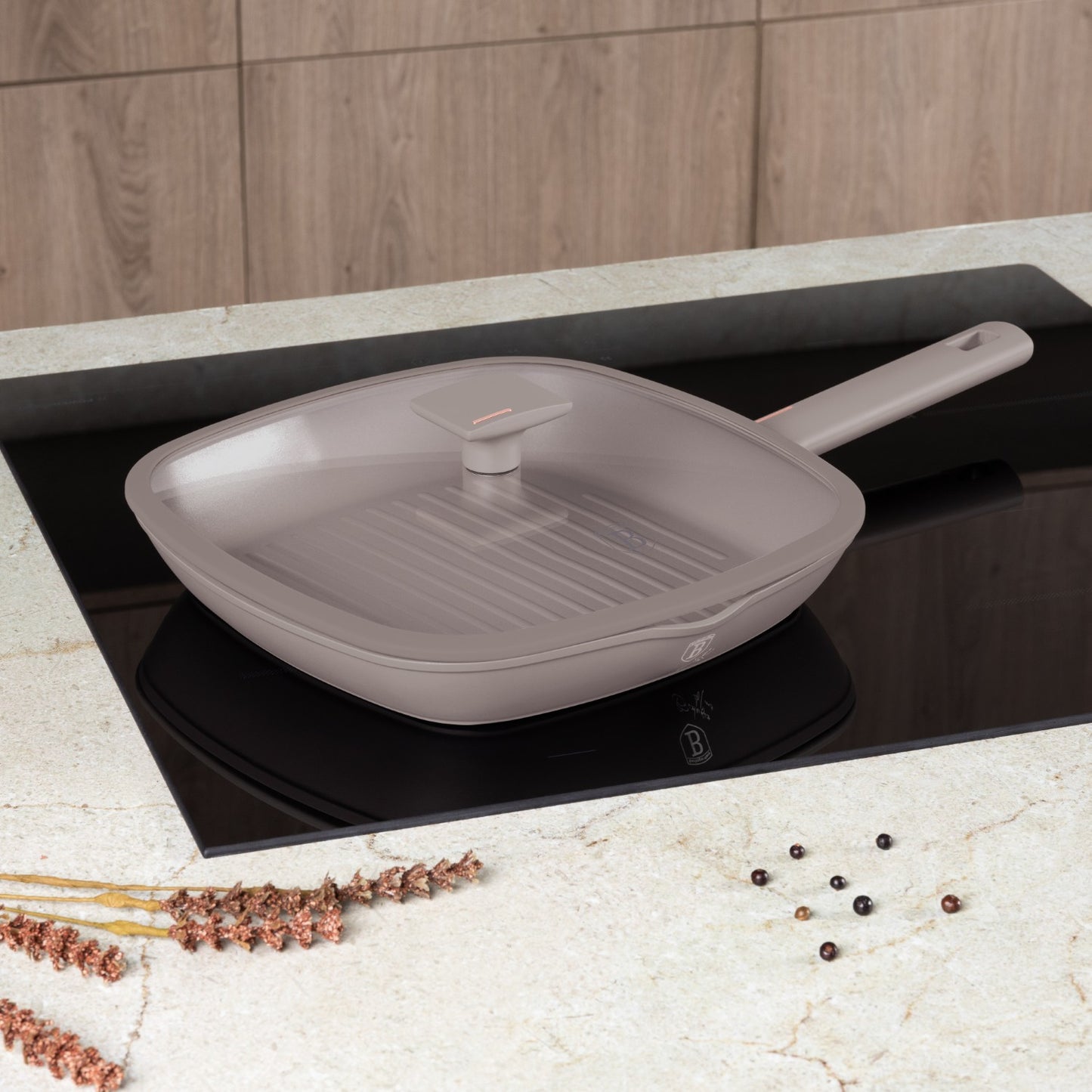 Berlinger Haus 28cm Titan Pro Non-Stick Grill Pan with Lid - Taupe