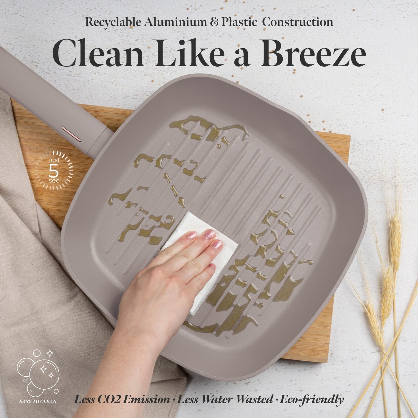 Berlinger Haus 28cm Titan Pro Non-Stick Grill Pan with Lid - Taupe