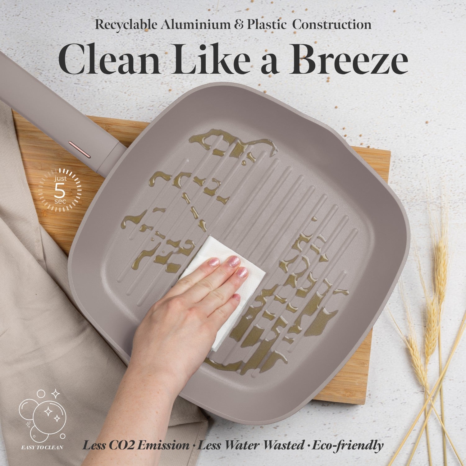 Berlinger Haus 28cm Titan Pro Non-Stick Grill Pan with Lid - Taupe