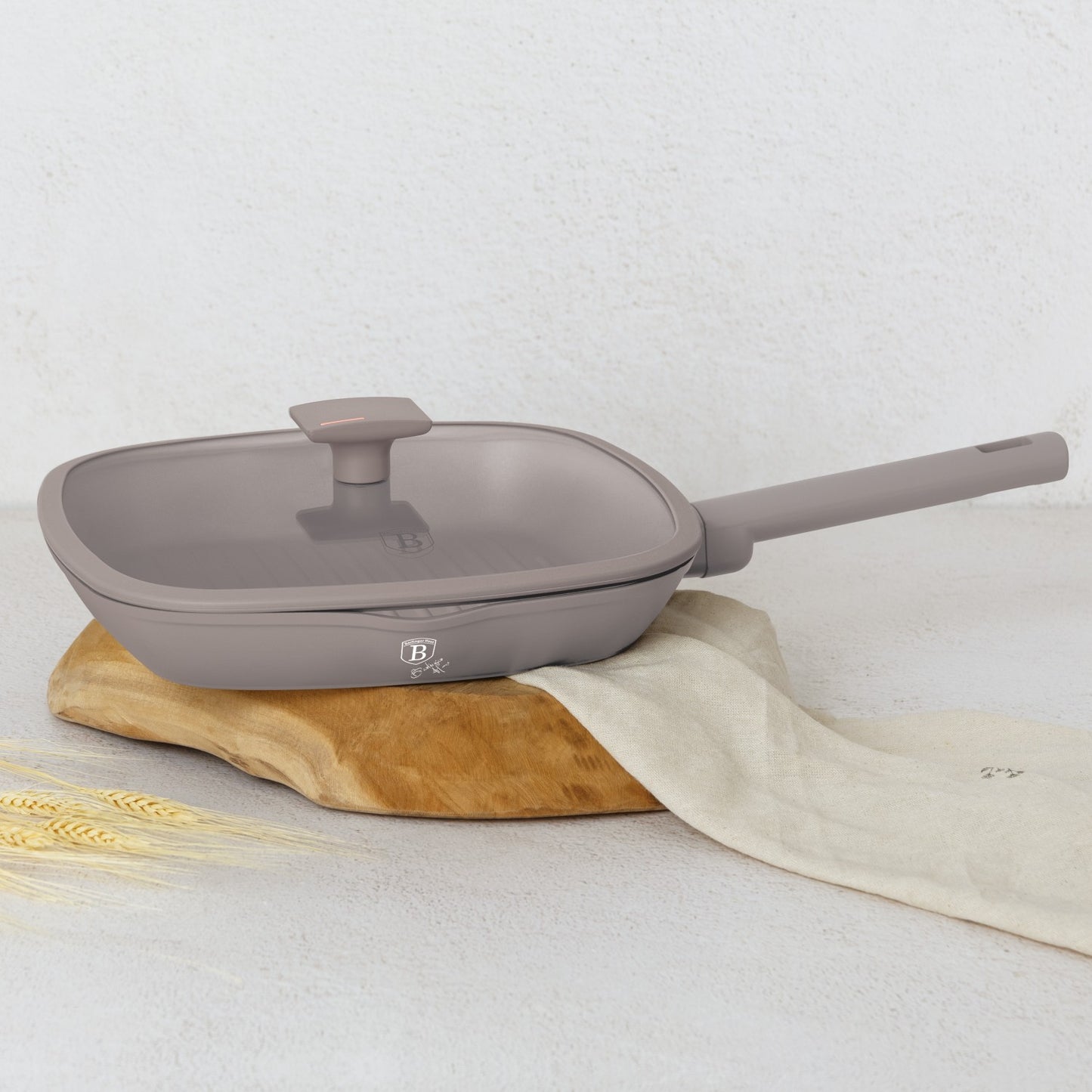 Berlinger Haus 28cm Titan Pro Non-Stick Grill Pan with Lid - Taupe