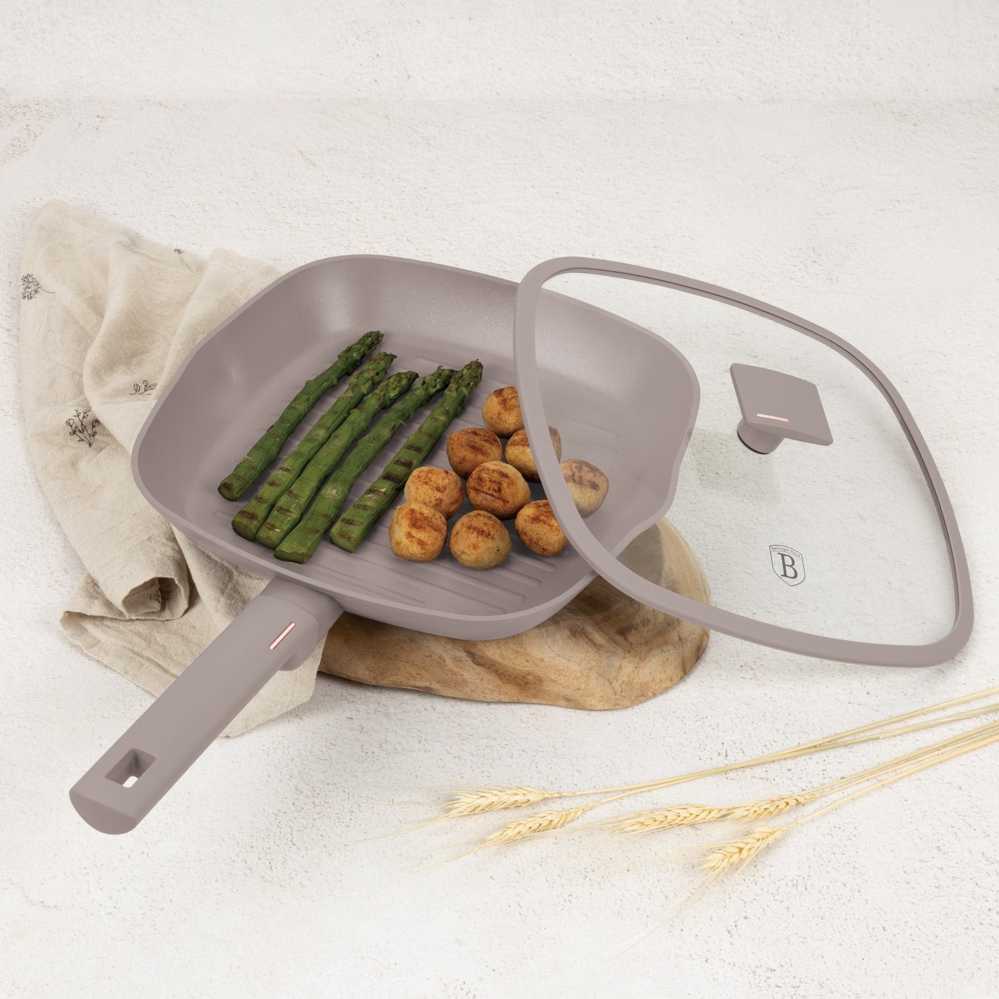 Berlinger Haus 28cm Titan Pro Non-Stick Grill Pan with Lid - Taupe