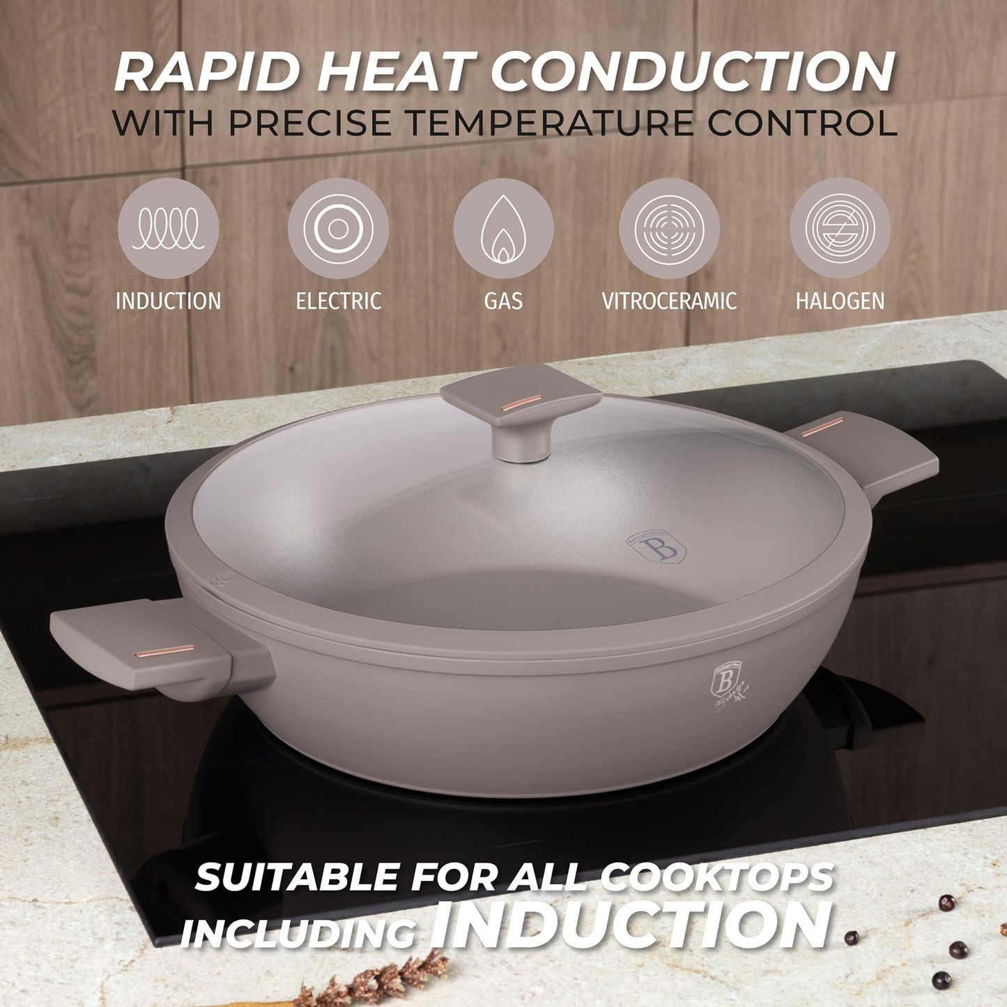 Berlinger Haus 30cm Titan Pro Non-Stick Coating Shallow Pot - Taupe