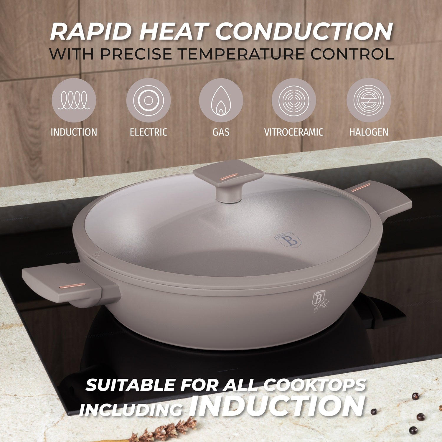 Berlinger Haus 30cm Titan Pro Non-Stick Coating Shallow Pot - Taupe