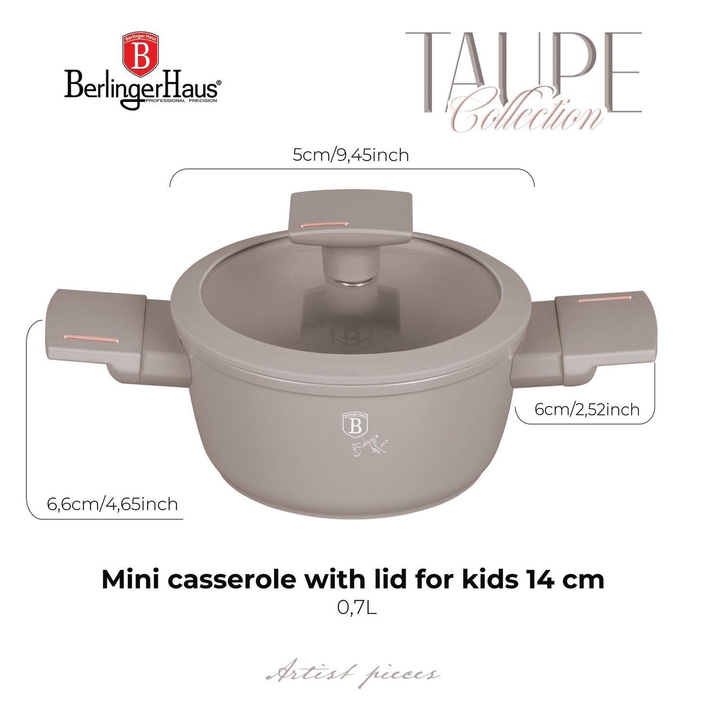 Berlinger Haus 14cm Mini Casserole with Lid (For Kids) - Taupe