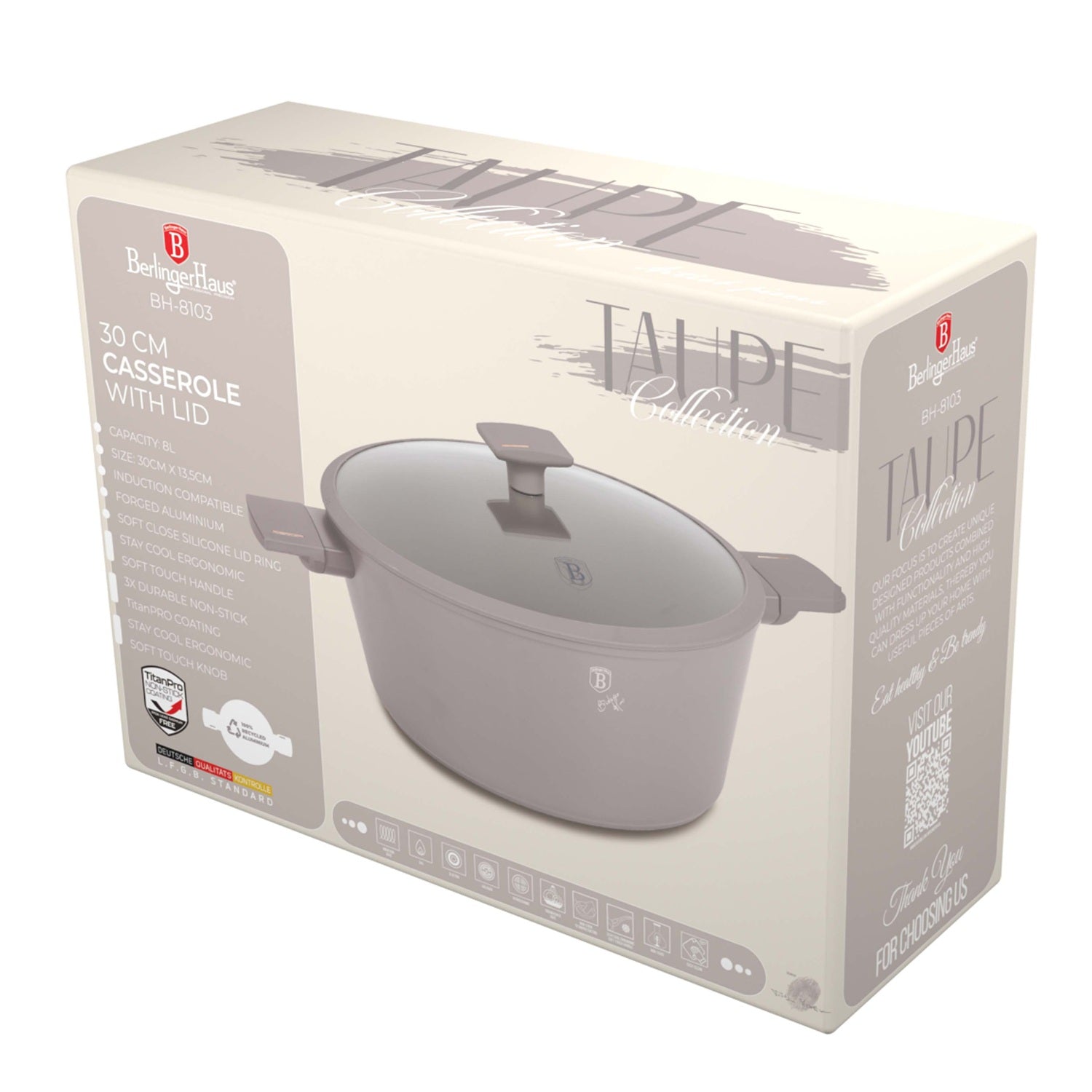 Berlinger Haus 30cm Titan Pro Non-Stick Coating Casserole – Taupe