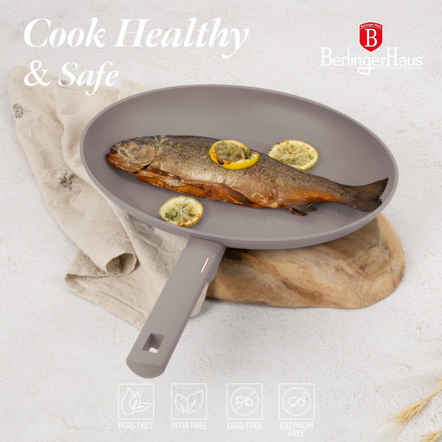 Berlinger Haus 35cm Titan Pro Non-Stick Fish Pan - Taupe