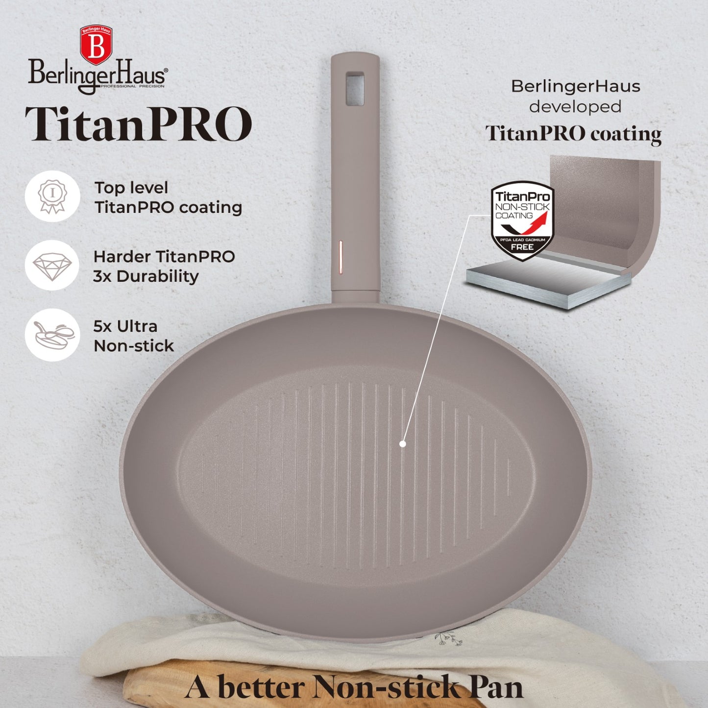 Berlinger Haus 35cm Titan Pro Non-Stick Fish Pan - Taupe