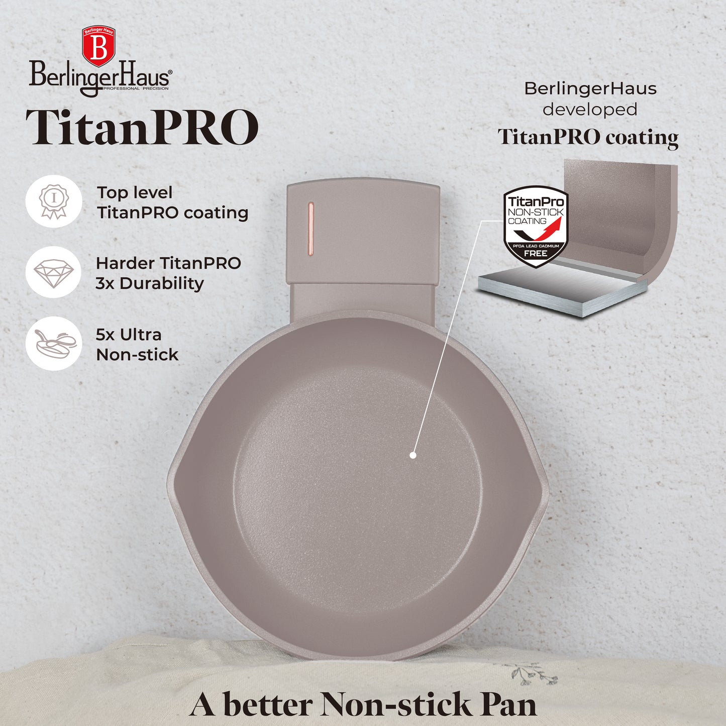 Berlinger Haus 16cm Titan Pro Non-Stick Coating Egg Pan – Taupe