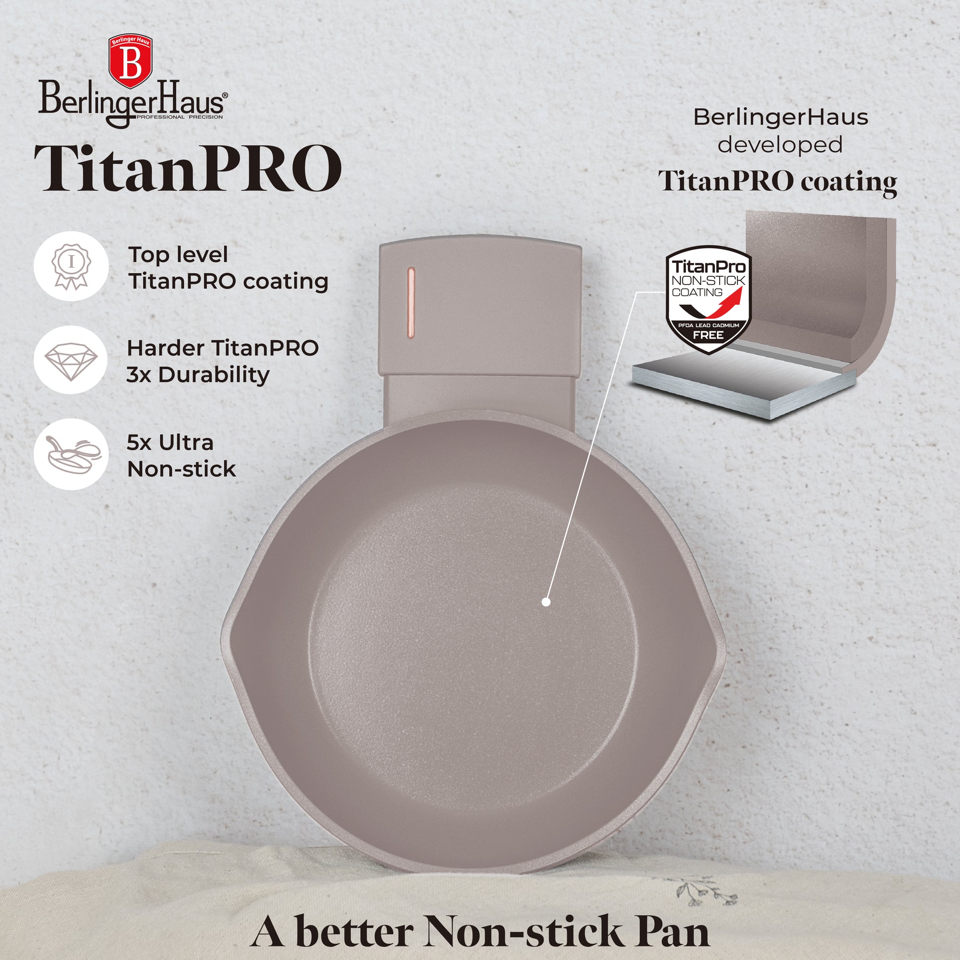 Berlinger Haus 16cm Titan Pro Non-Stick Coating Egg Pan – Taupe