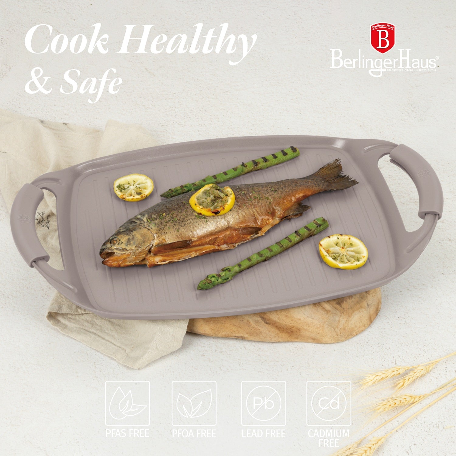 Berlinger Haus 47cm Titan Pro Non-Stick Coating Grill Plate - Taupe