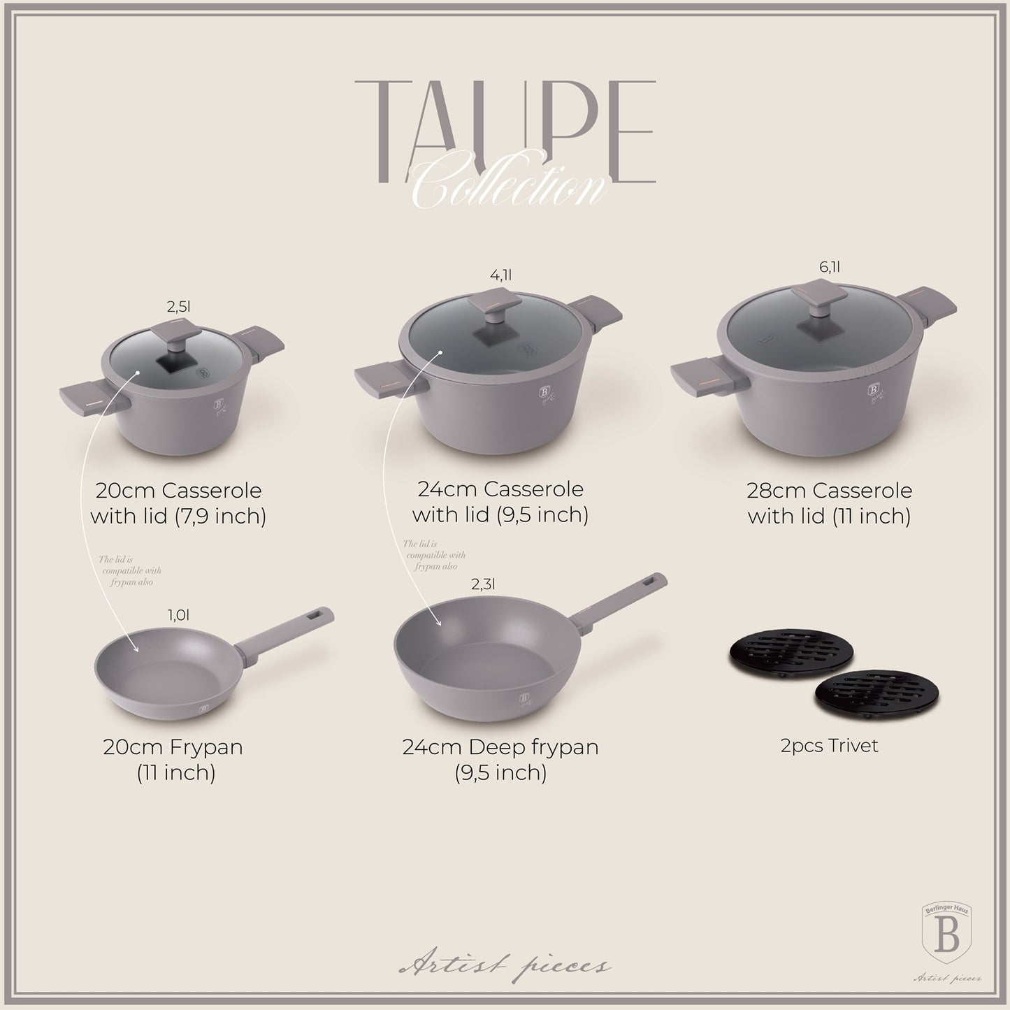 Berlinger Haus 10-Piece Non-Stick Titan Pro Coating Cookware Set - Taupe