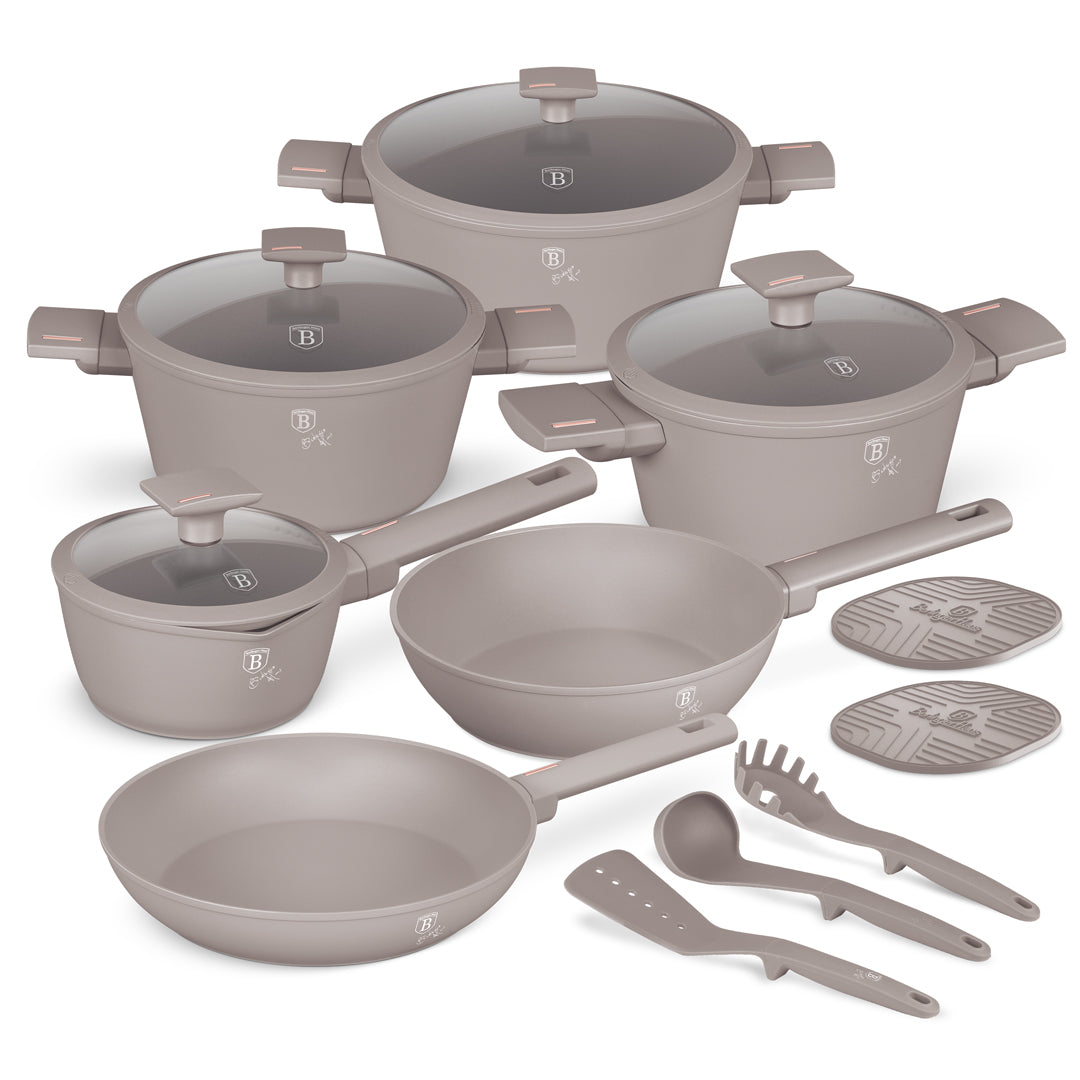 Berlinger Haus 15-Piece Titan Pro Non-Stick Coating Cookware Set - Taupe