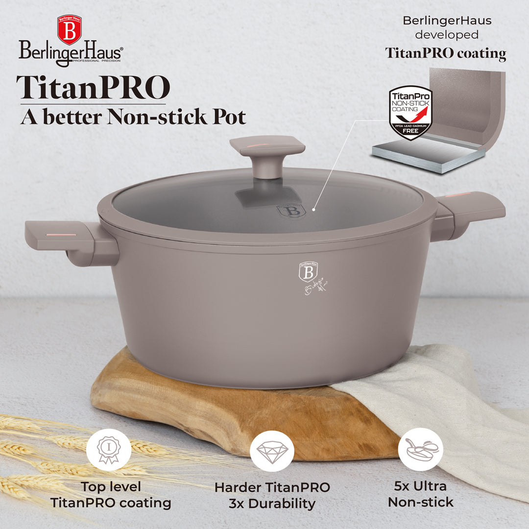 Berlinger Haus 15-Piece Titan Pro Non-Stick Coating Cookware Set - Taupe