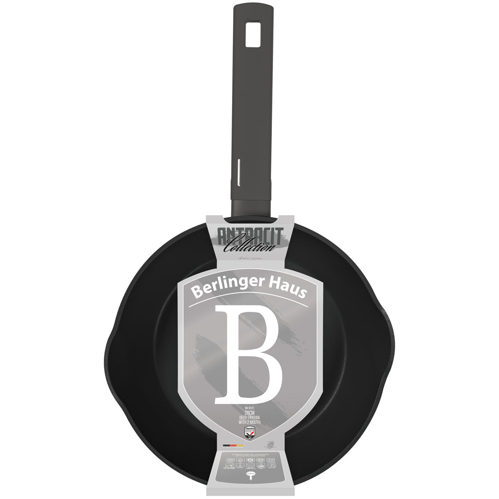 Berlinger Haus 28cm Titan Pro Non-Stick Coating Deep Frypan with 2 Mouths – Anthracite