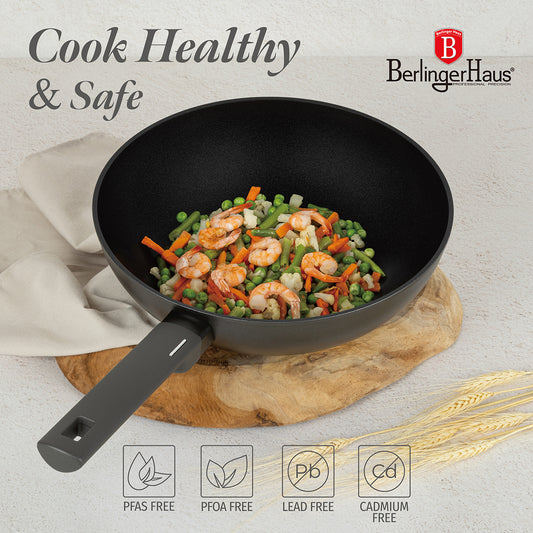 Berlinger Haus 28cm Non Stick Titan Pro Coating Wok - Anthracite