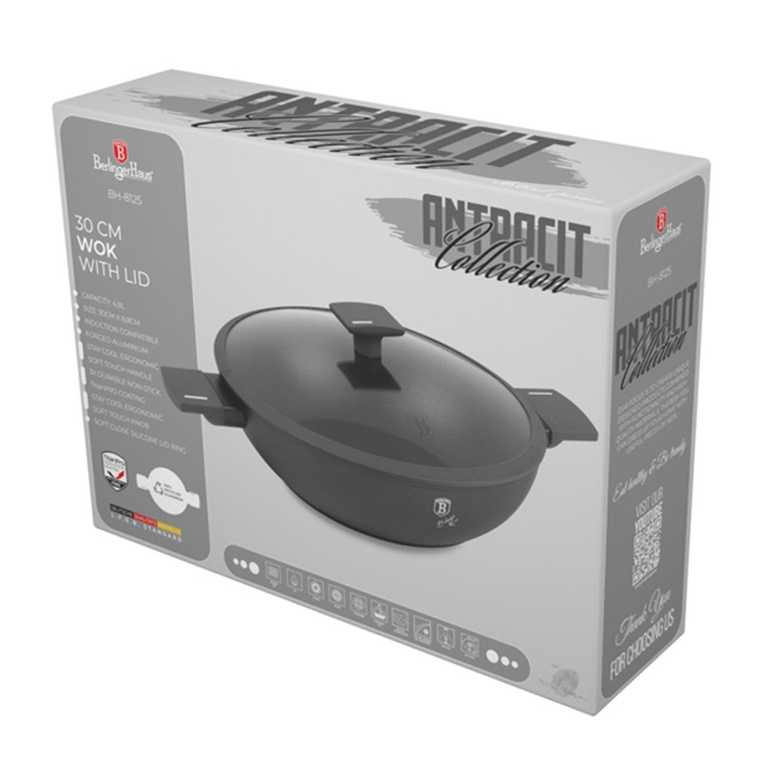 Berlinger Haus 30cm Titan Pro Non-Stick Wok with Lid - Anthracite