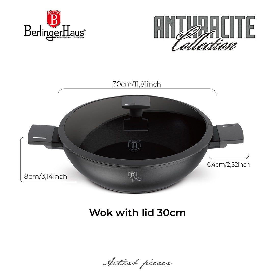 Berlinger Haus 30cm Titan Pro Non-Stick Wok with Lid - Anthracite
