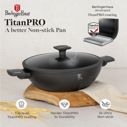 Berlinger Haus 30cm Titan Pro Non-Stick Wok with Lid - Anthracite