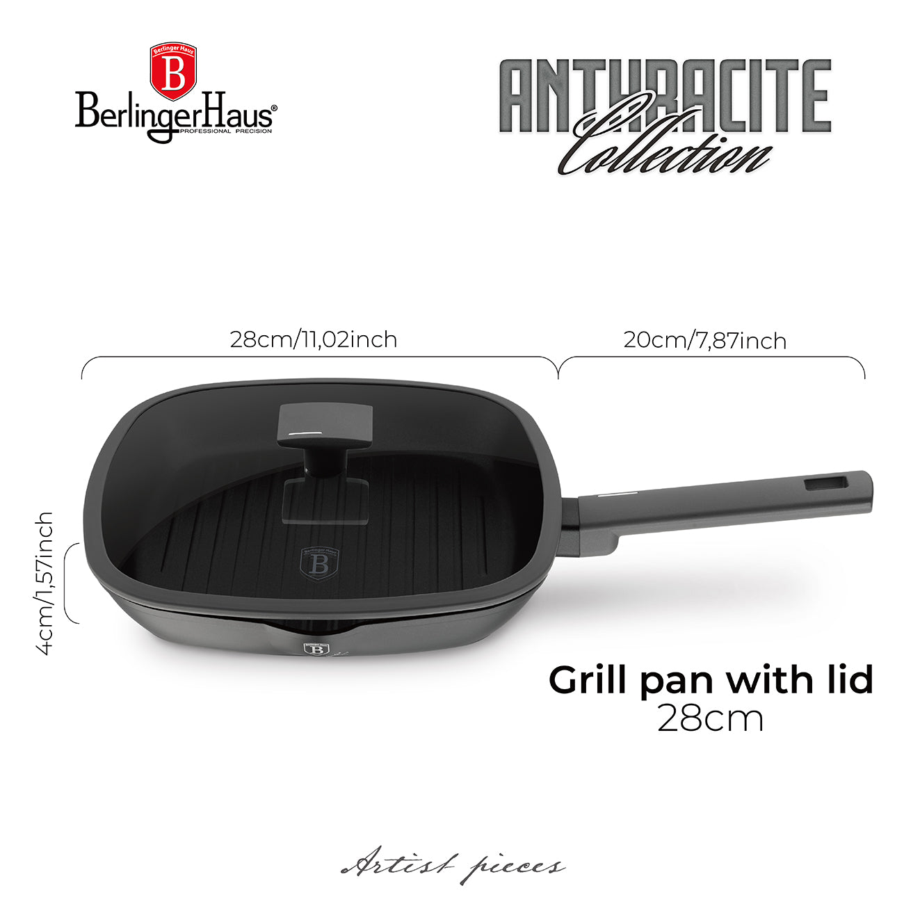 Berlinger Haus 28cm Titan Pro Non-Stick Coating Grill Pan – Anthracite